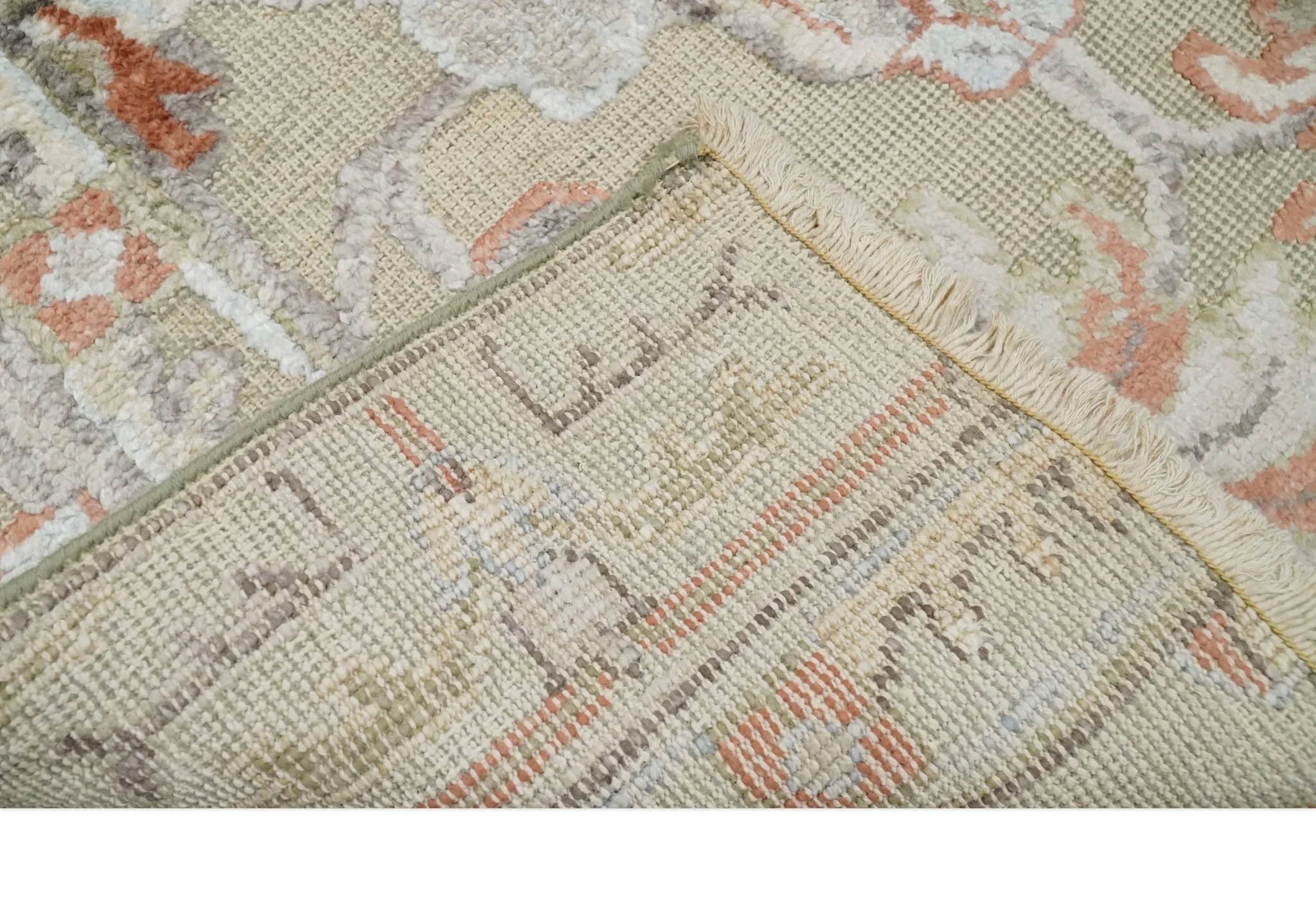 2x4 Hand Knotted Beige, silver and Peach Traditional Persian Oushak Wool Rug | N5624 - Image 5