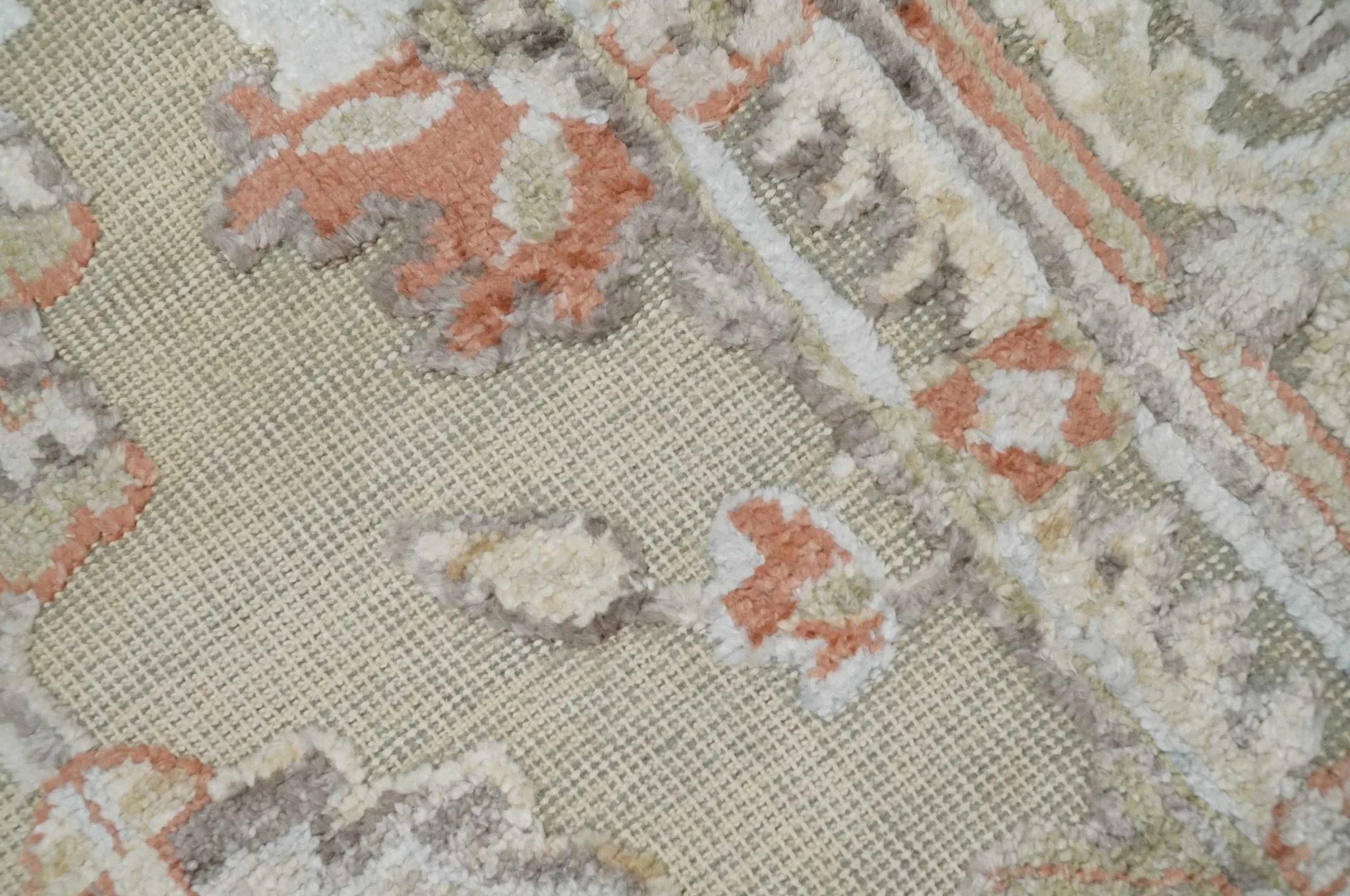 2x4 Hand Knotted Beige, silver and Peach Traditional Persian Oushak Wool Rug | N5624 - Image 6