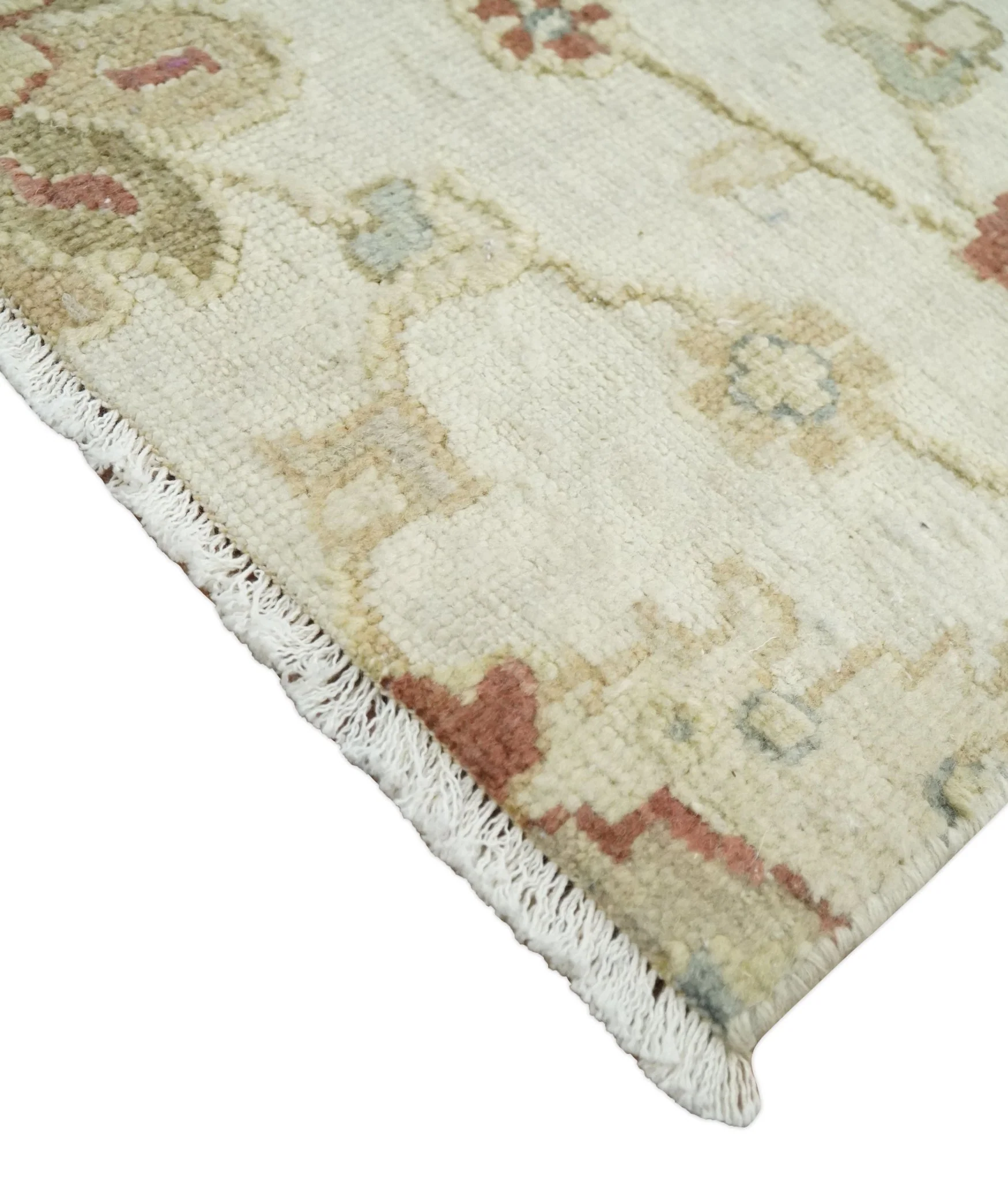 2x4 Hand Knotted Ivory, Olive and Rust Traditional Persian Oushak Wool | N8024 - Image 3