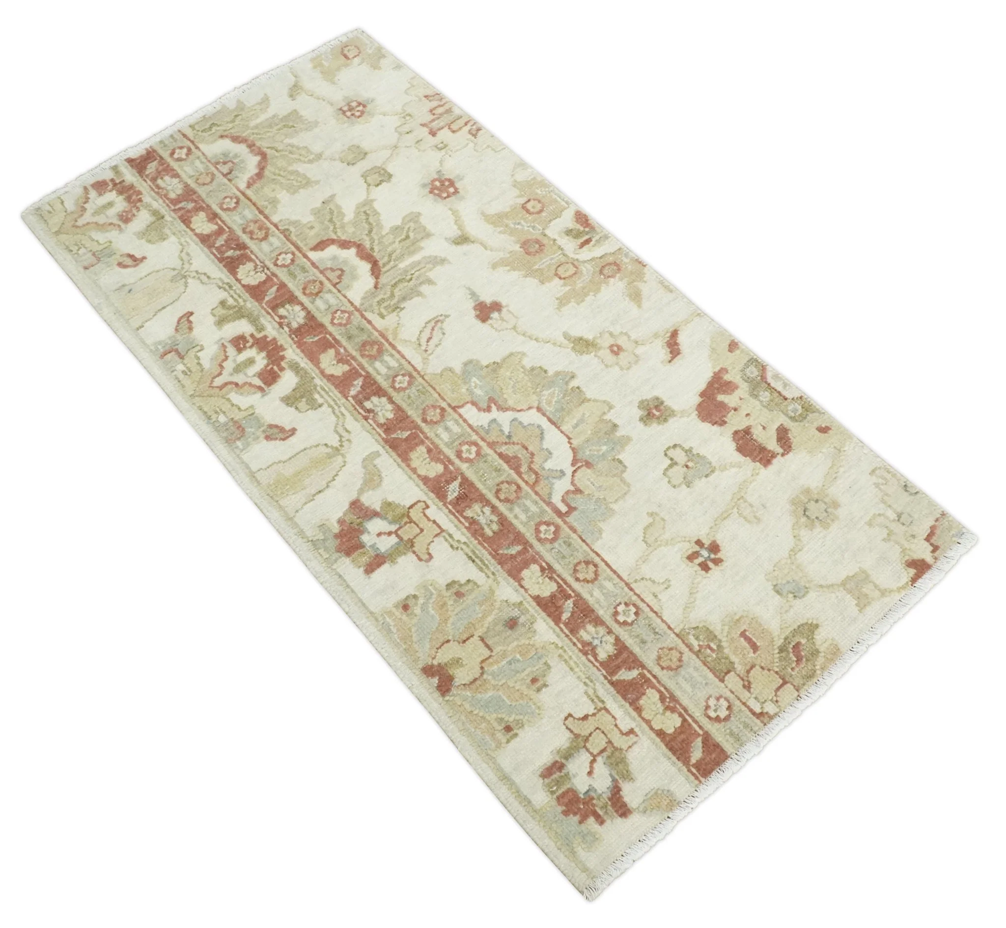 2x4 Hand Knotted Ivory, Olive and Rust Traditional Persian Oushak Wool | N8024 - Image 9