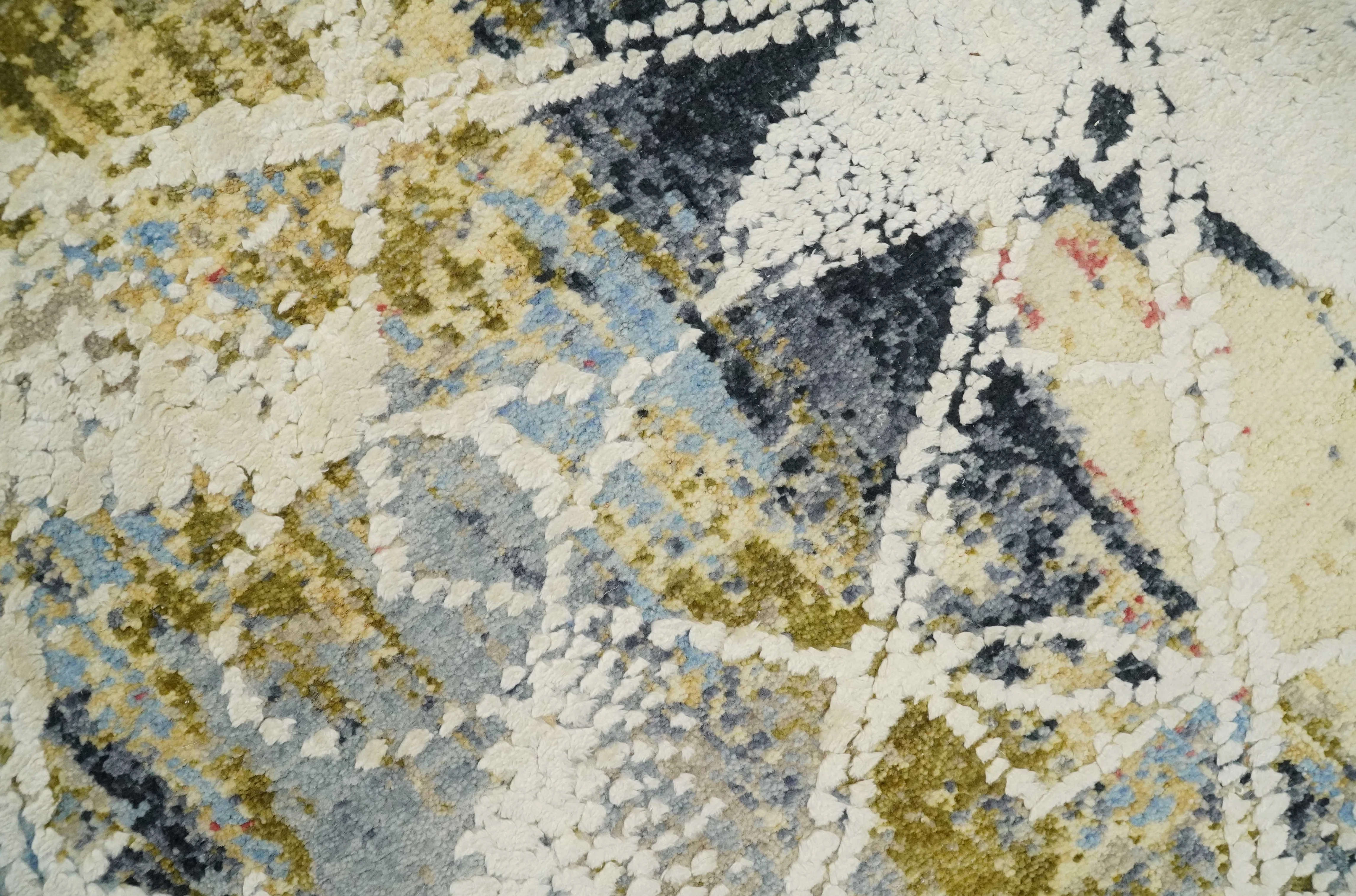 2x4 Hand Knotted Olive, Silver, Charcoal and Ivory with Wool and Art Silk | N7024 - Image 2