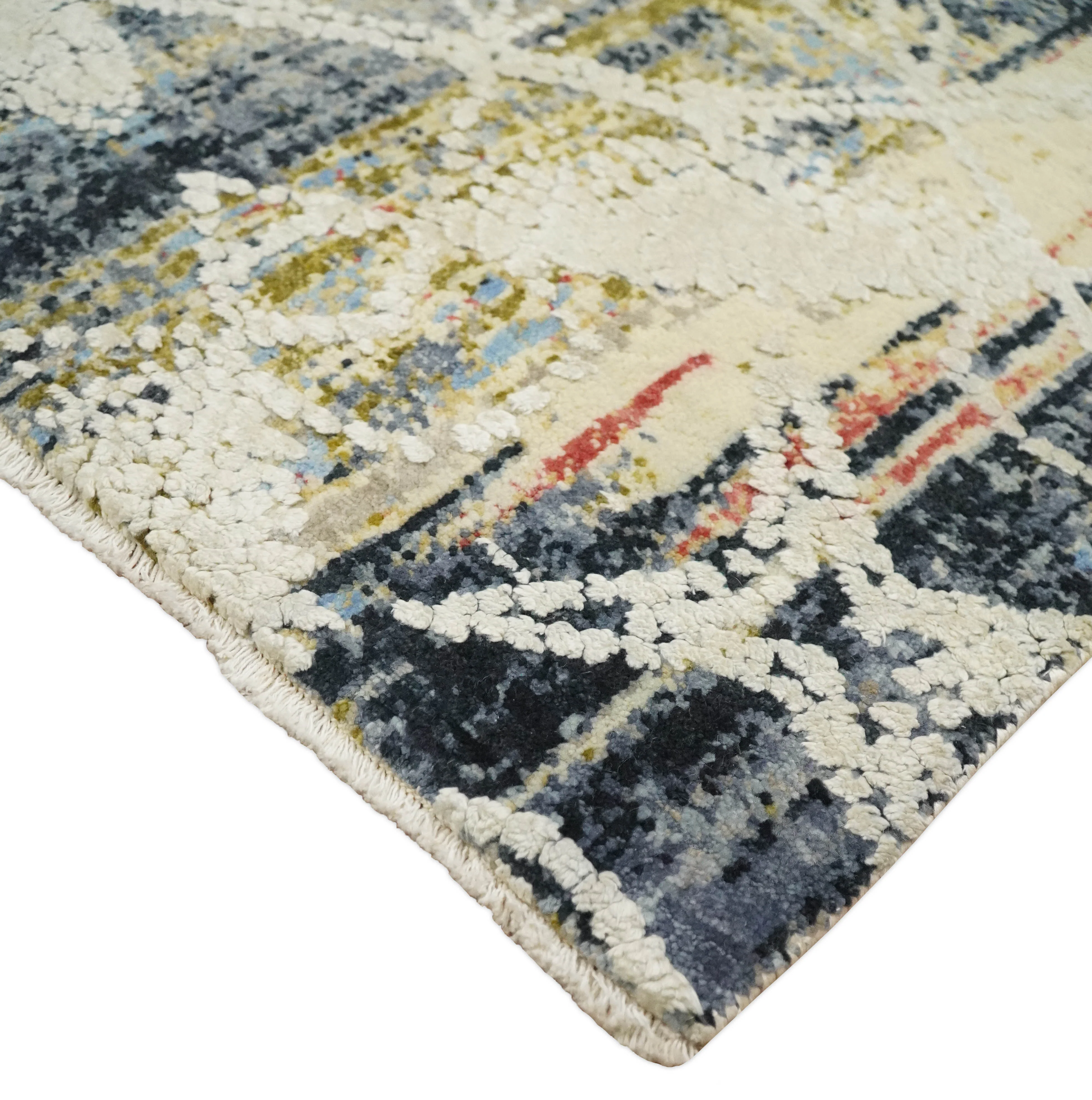 2x4 Hand Knotted Olive, Silver, Charcoal and Ivory with Wool and Art Silk | N7024 - Image 3