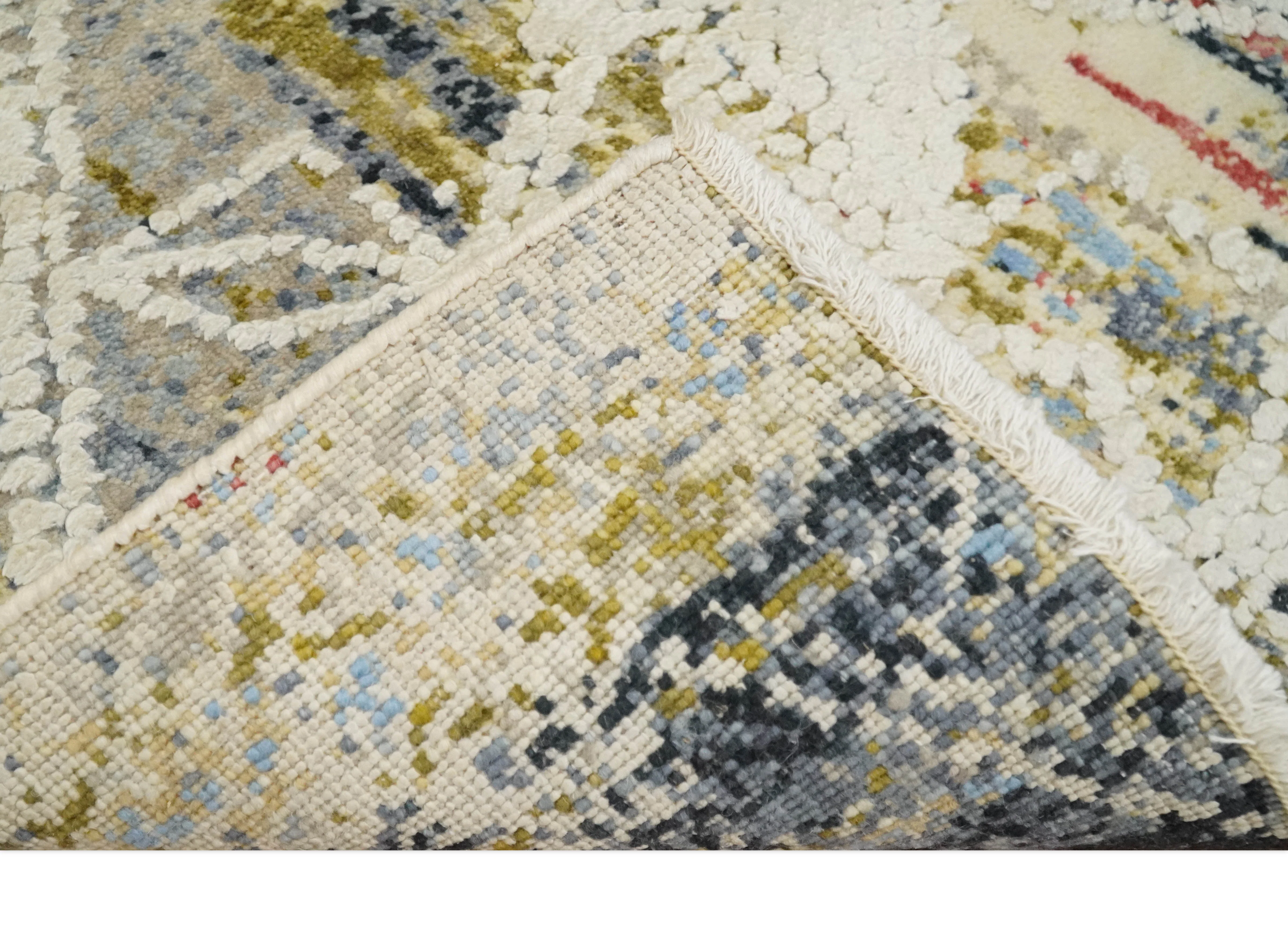 2x4 Hand Knotted Olive, Silver, Charcoal and Ivory with Wool and Art Silk | N7024 - Image 5