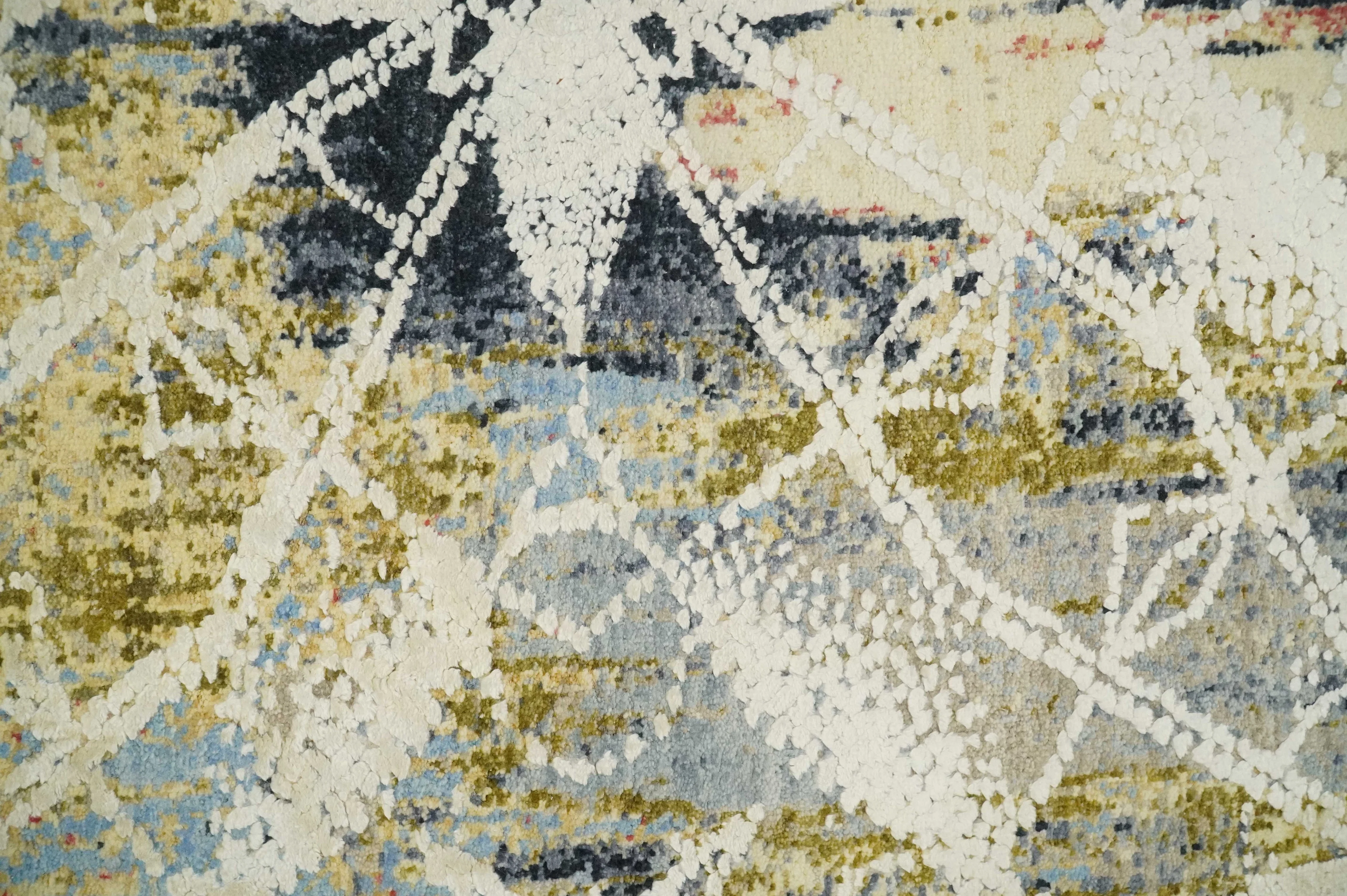 2x4 Hand Knotted Olive, Silver, Charcoal and Ivory with Wool and Art Silk | N7024 - Image 6