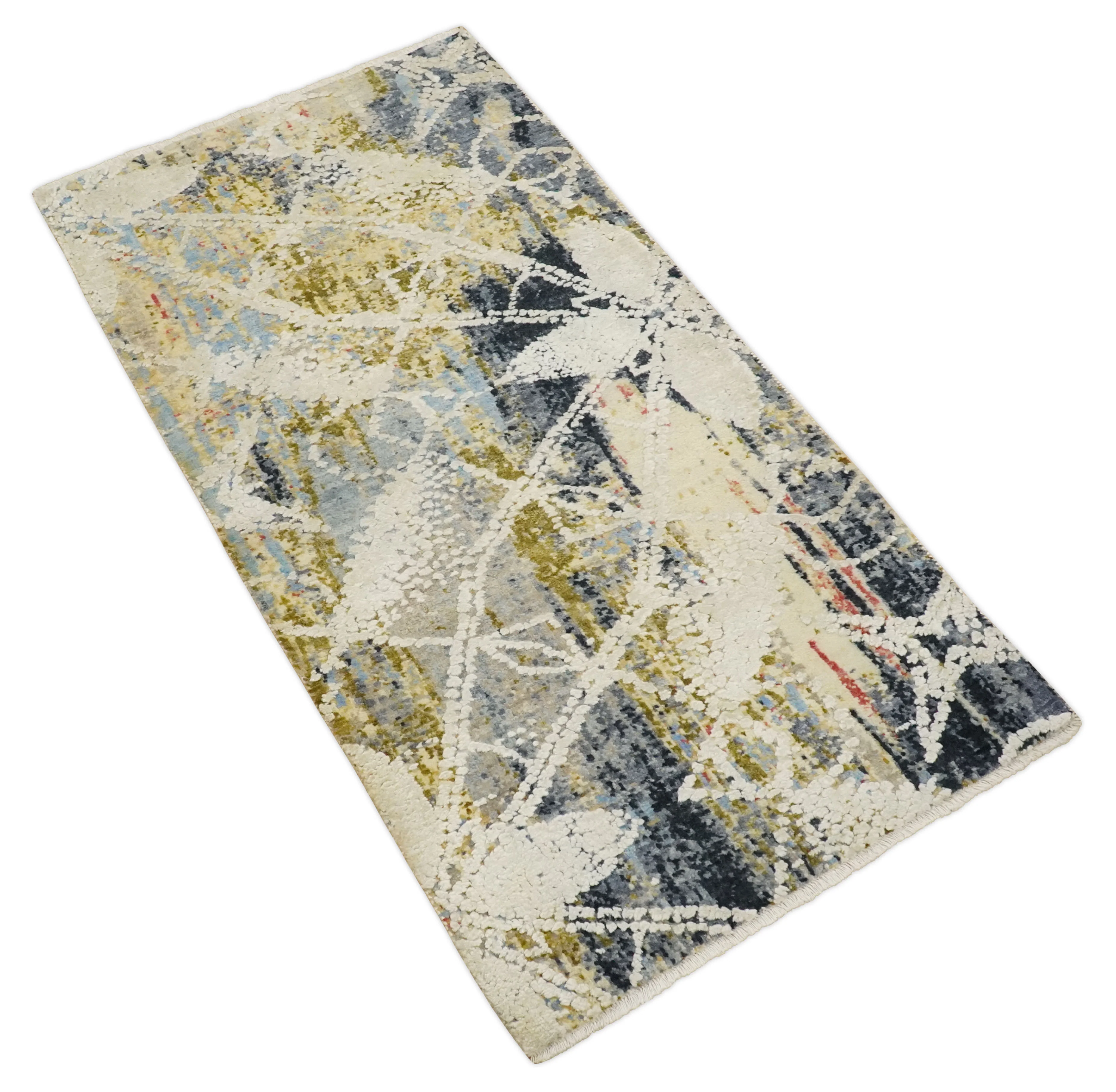 2x4 Hand Knotted Olive, Silver, Charcoal and Ivory with Wool and Art Silk | N7024 - Image 9