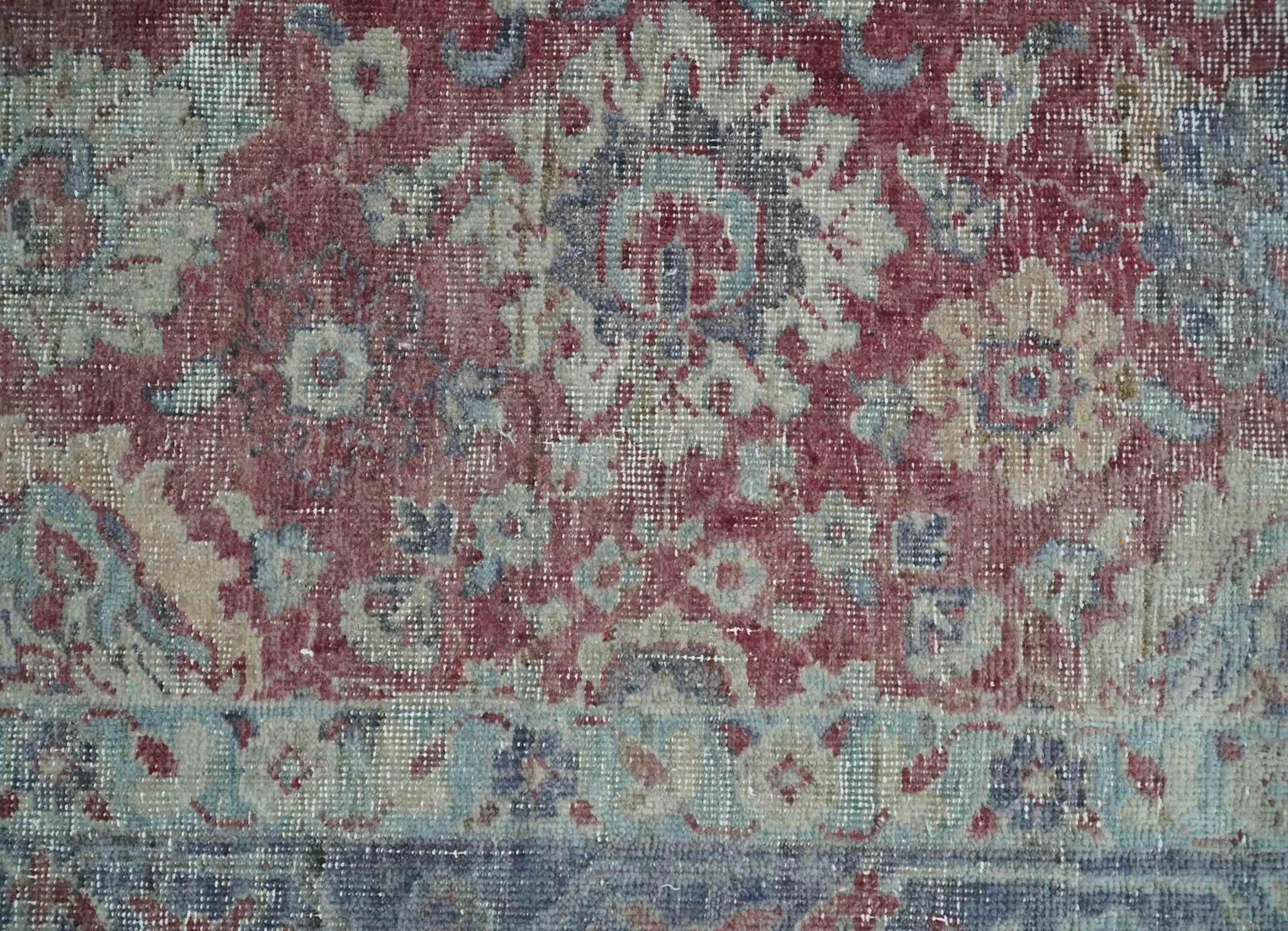 Vintage Hand Knotted 2x4 Maroon and Blue Traditional Oxidized Textured Persian Low Pile Wool Rug| N1824 - Image 2