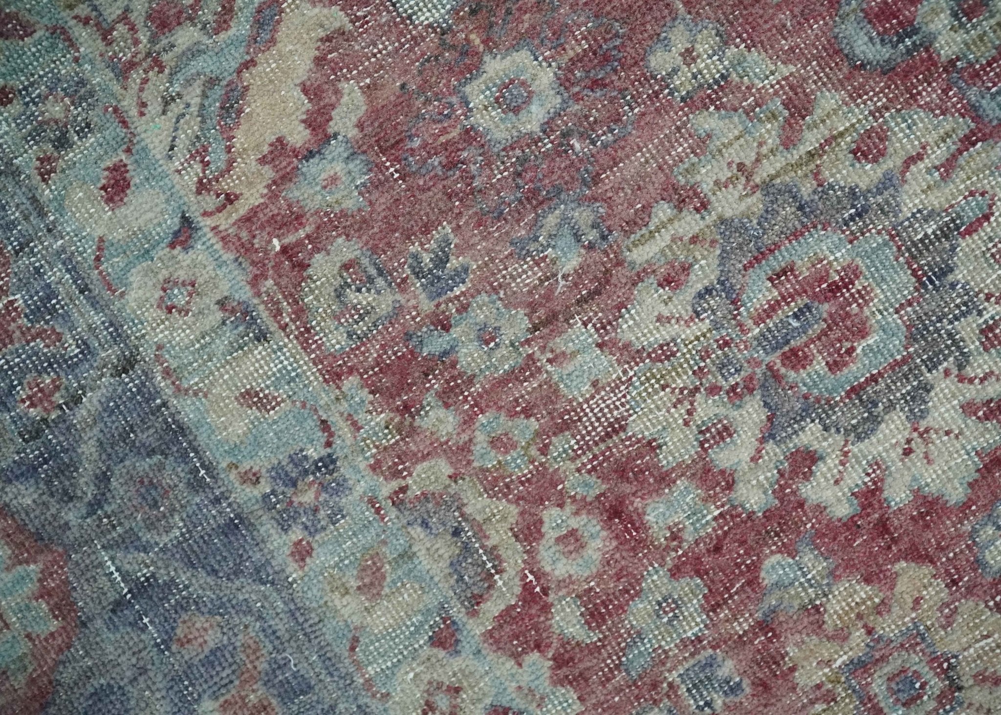 Vintage Hand Knotted 2x4 Maroon and Blue Traditional Oxidized Textured Persian Low Pile Wool Rug| N1824 - Image 5