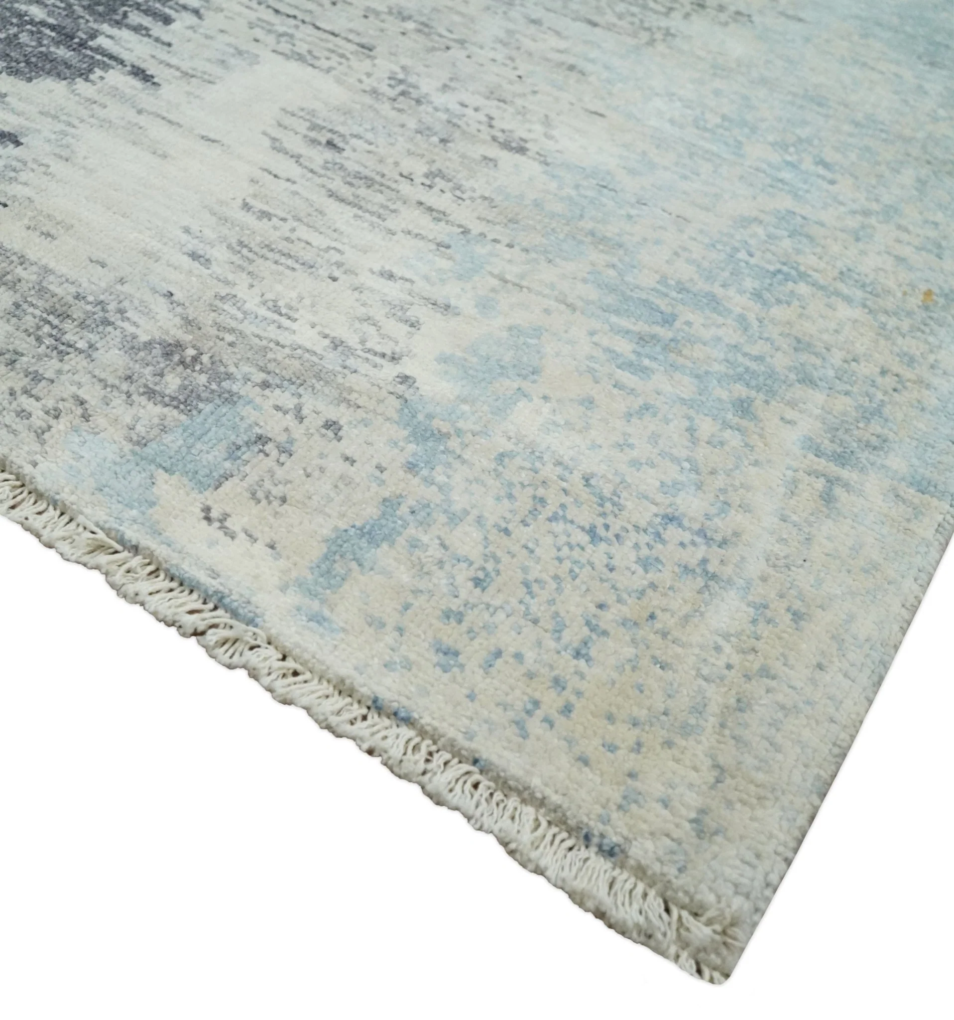 2x4 Modern Abstract Beige, Blue and Charcoal Bamboo Silk Rug| N6724 - Image 3