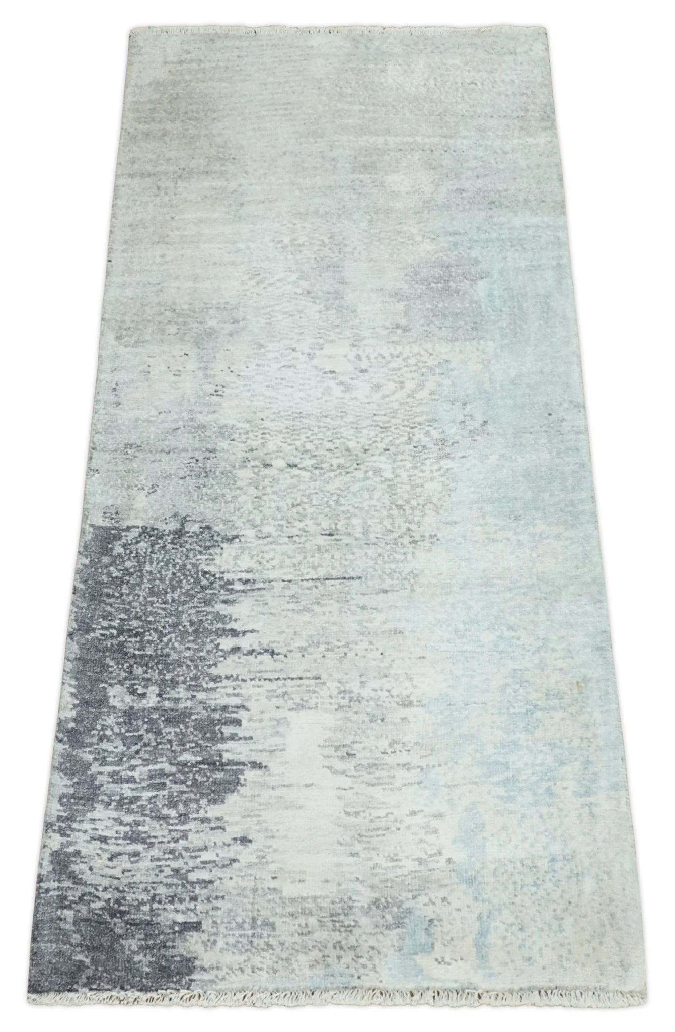 2x4 Modern Abstract Beige, Blue and Charcoal Bamboo Silk Rug| N6724 - Image 8
