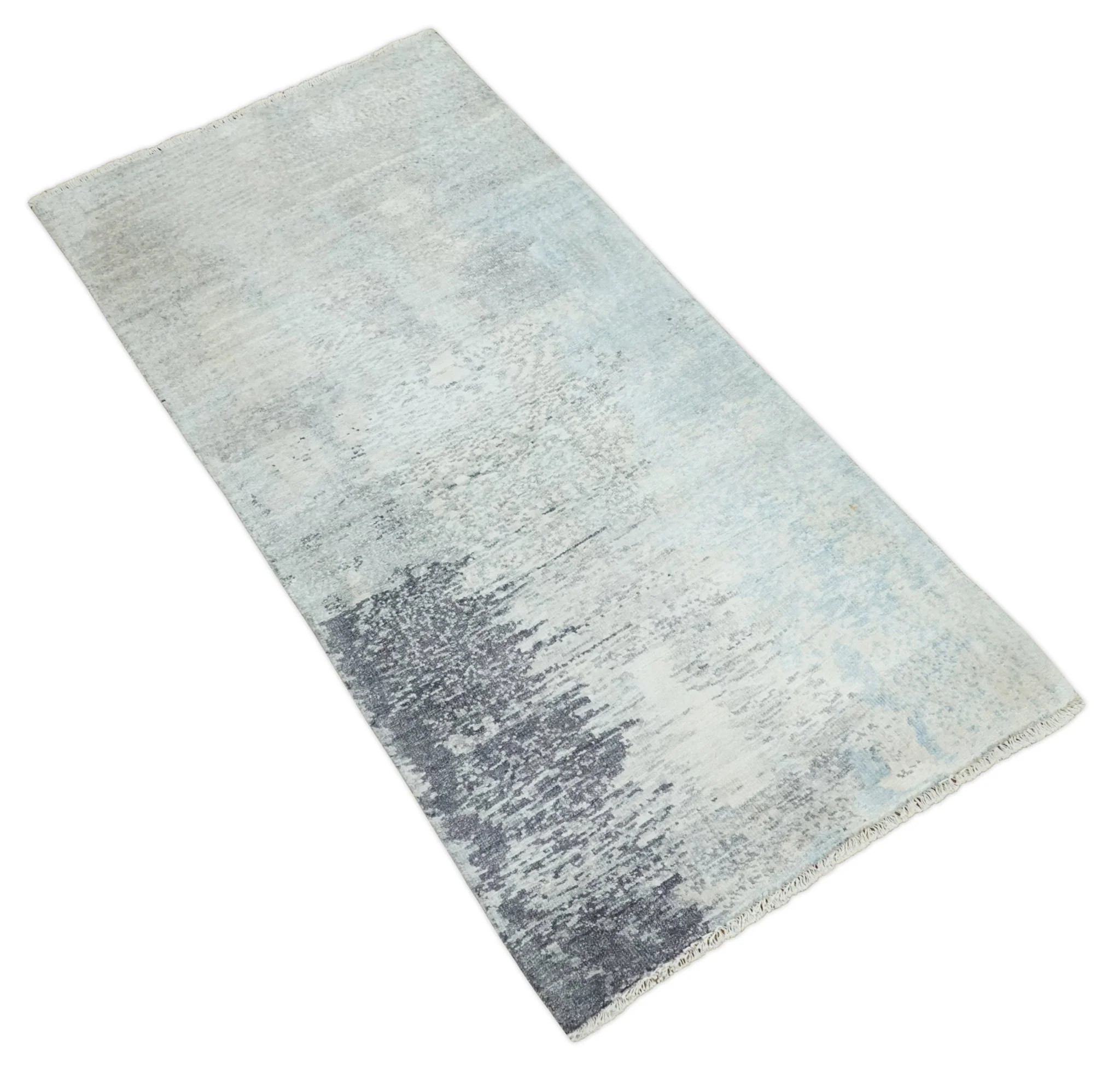 2x4 Modern Abstract Beige, Blue and Charcoal Bamboo Silk Rug| N6724 - Image 9