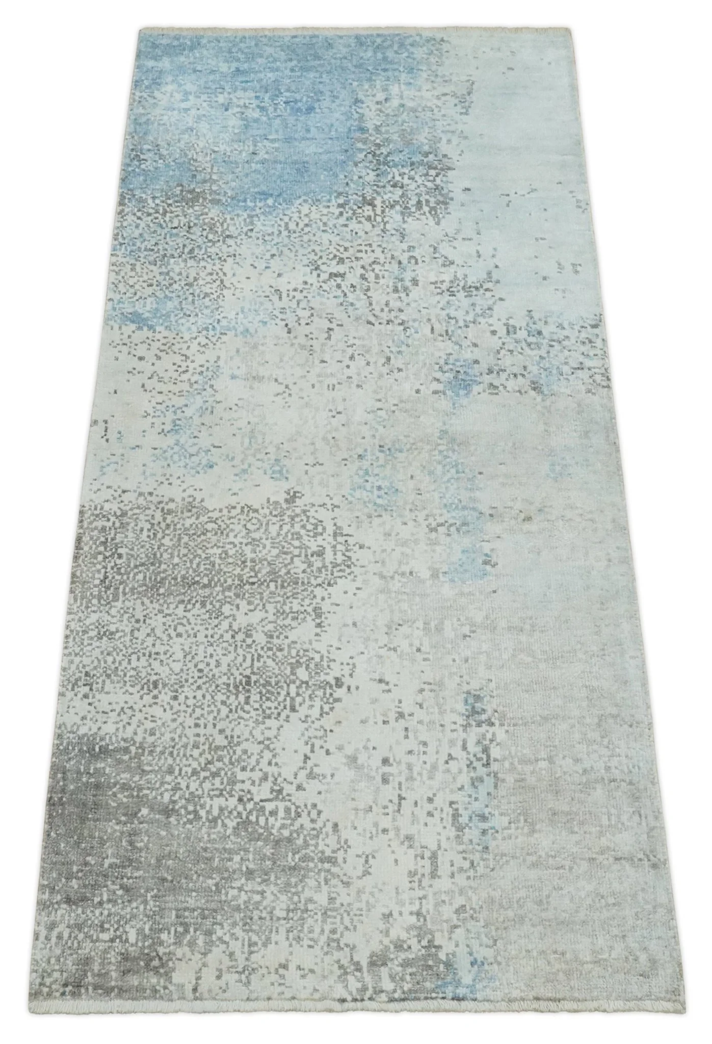 2x4 Modern Abstract Blue and Ivory Rug made with Art Silk| N4124 - Image 9