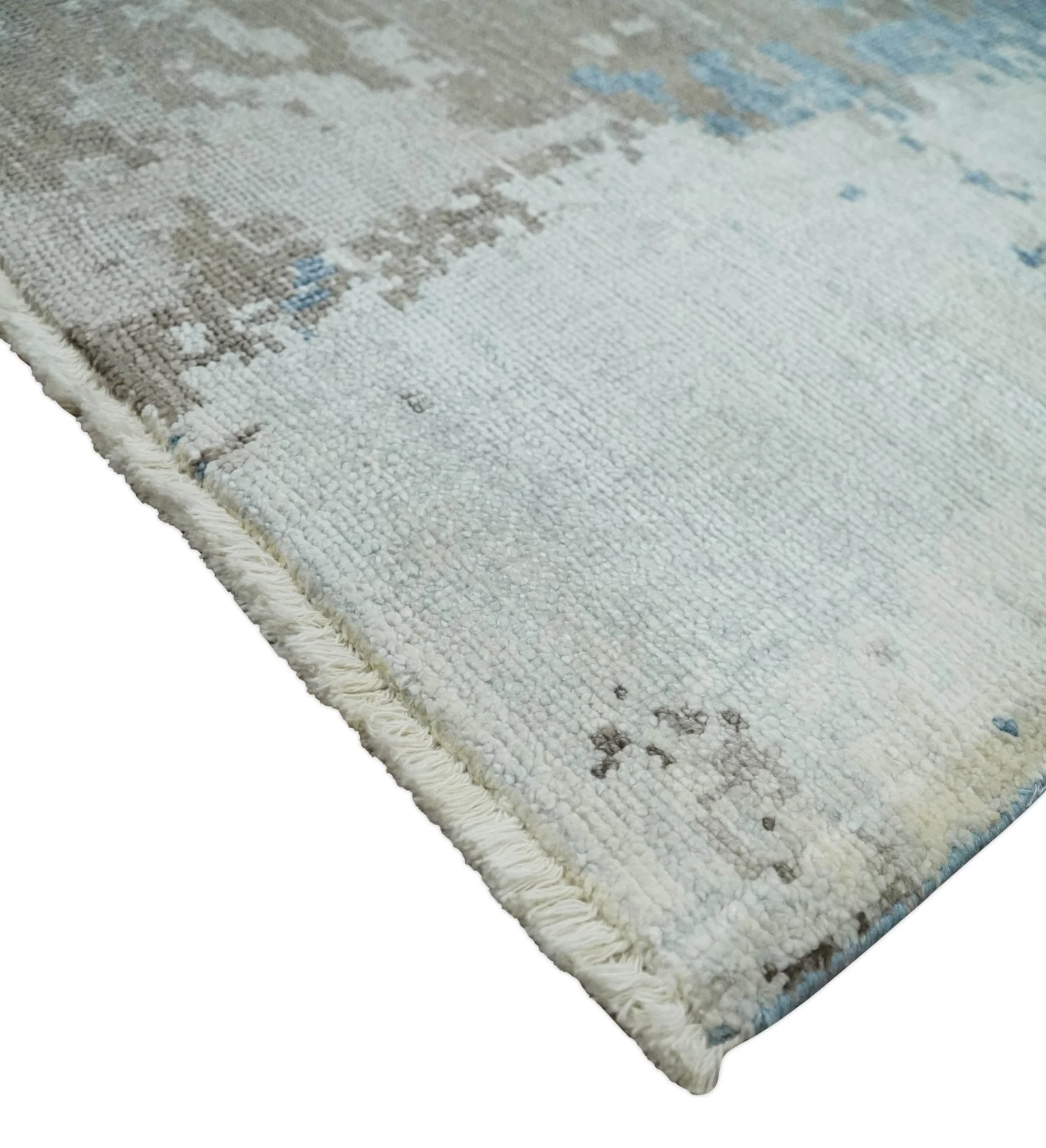 2x4 Modern Abstract Blue, Silver and Charcoal Hand Knotted Art Silk Rug| N8324 - Image 3