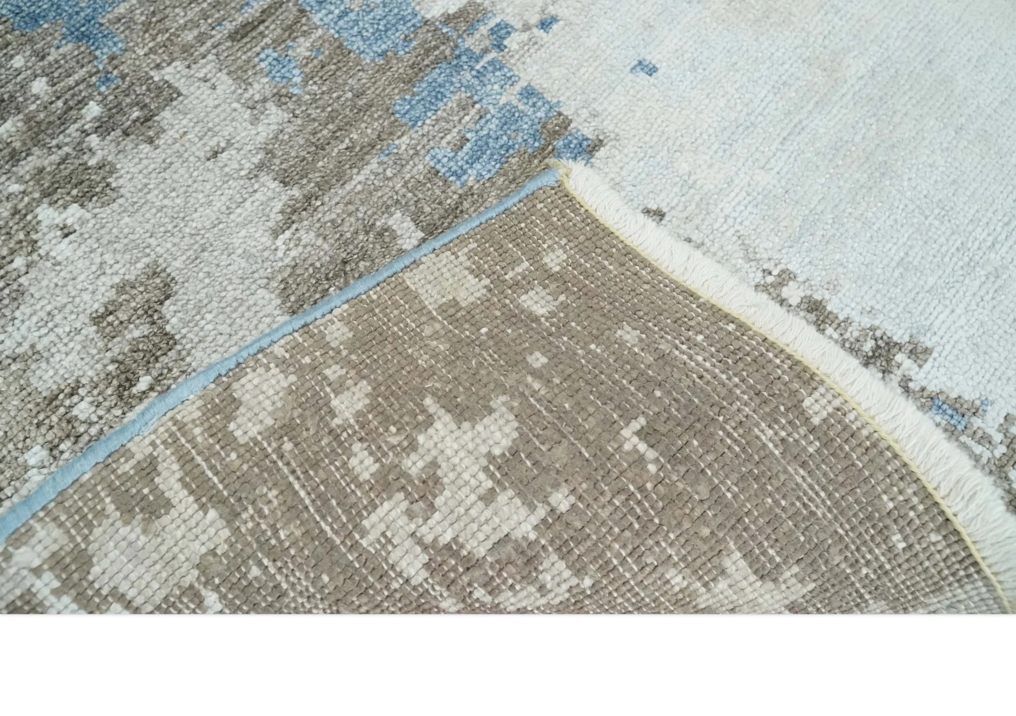 2x4 Modern Abstract Blue, Silver and Charcoal Hand Knotted Art Silk Rug| N8324 - Image 5
