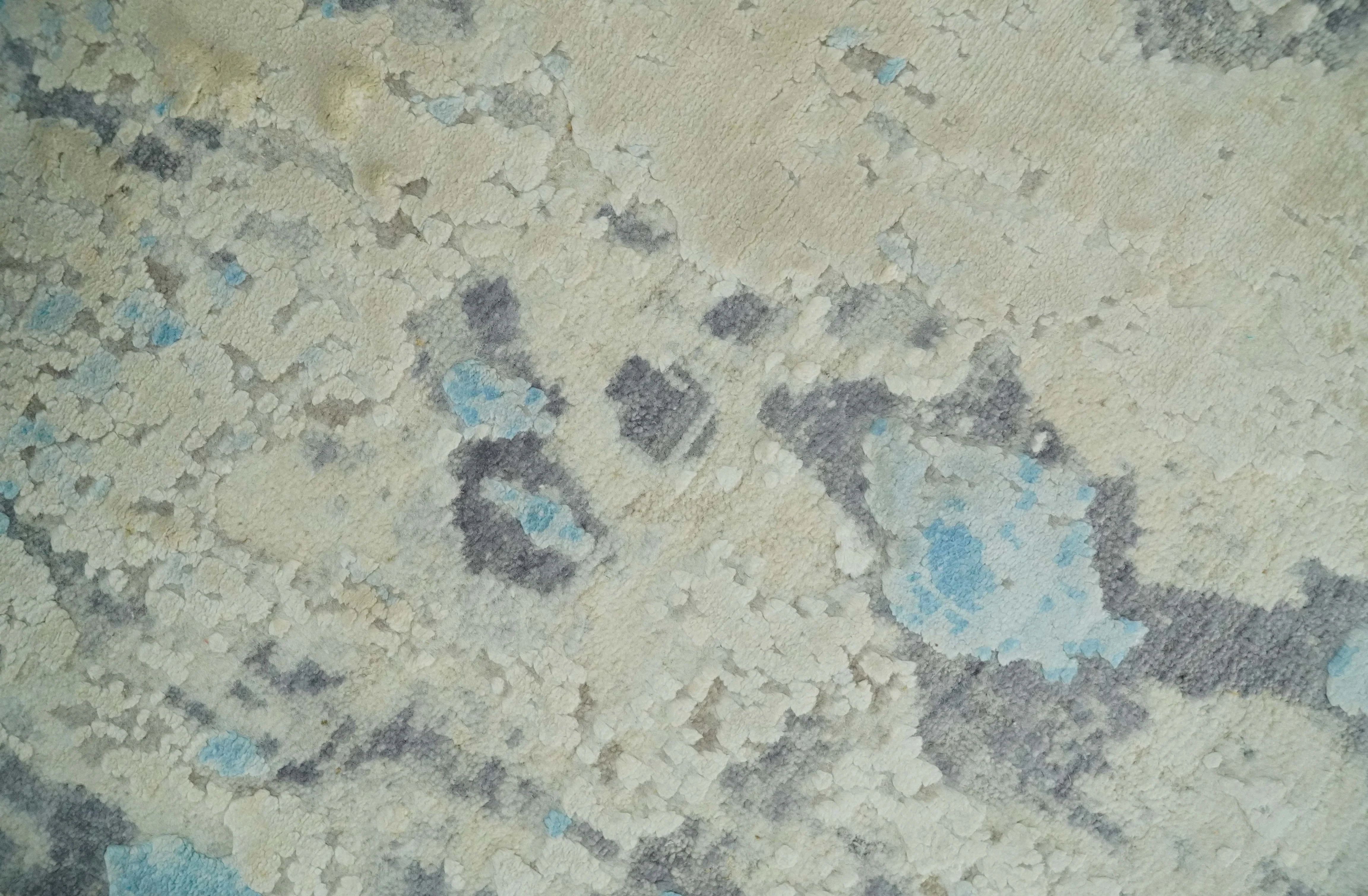 2x4 Modern Abstract Ivory, Blue and Charcoal Wool and Silk Rug| N7324 - Image 2
