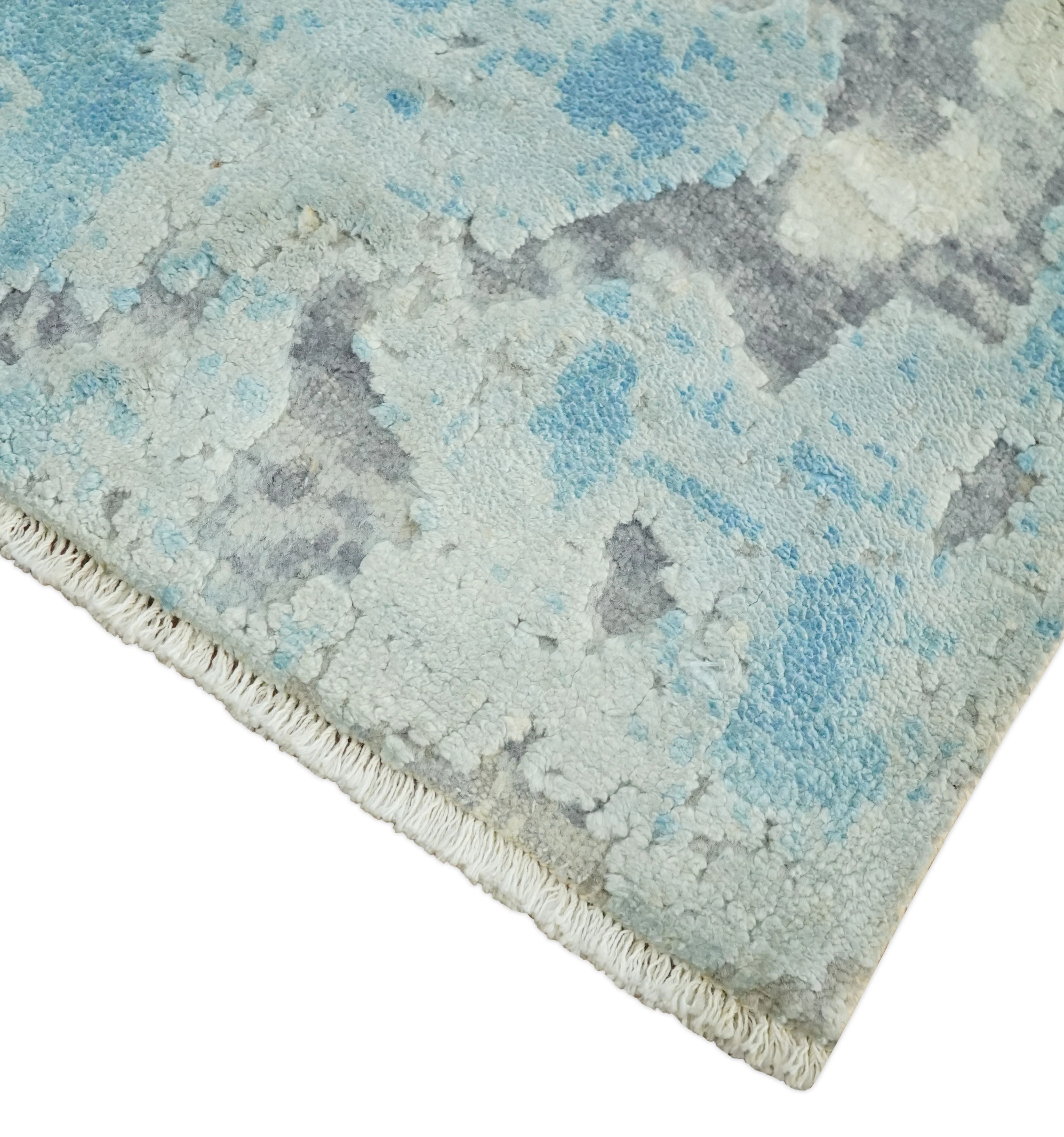 2x4 Modern Abstract Ivory, Blue and Charcoal Wool and Silk Rug| N7324 - Image 3