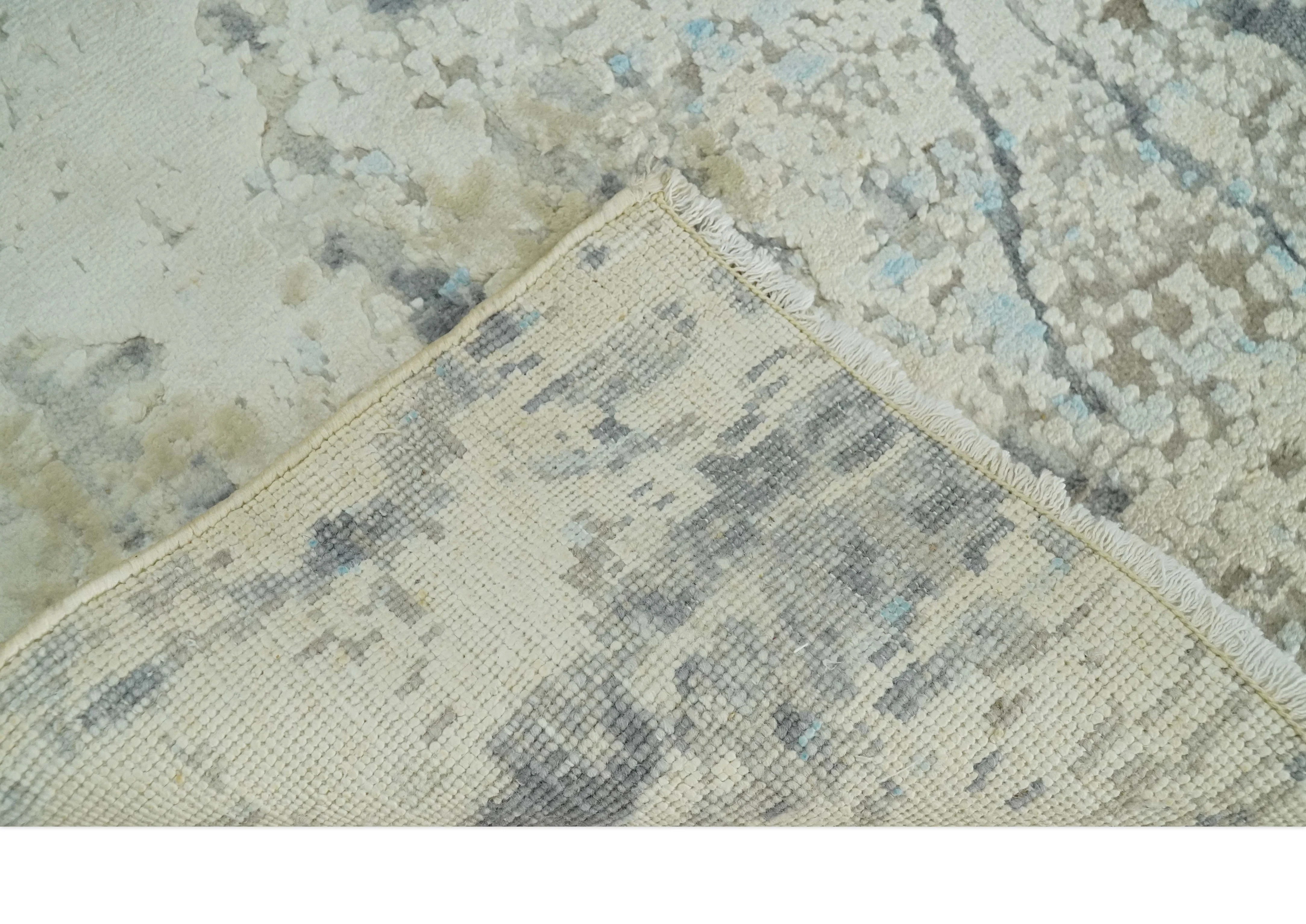 2x4 Modern Abstract Ivory, Blue and Charcoal Wool and Silk Rug| N7324 - Image 5