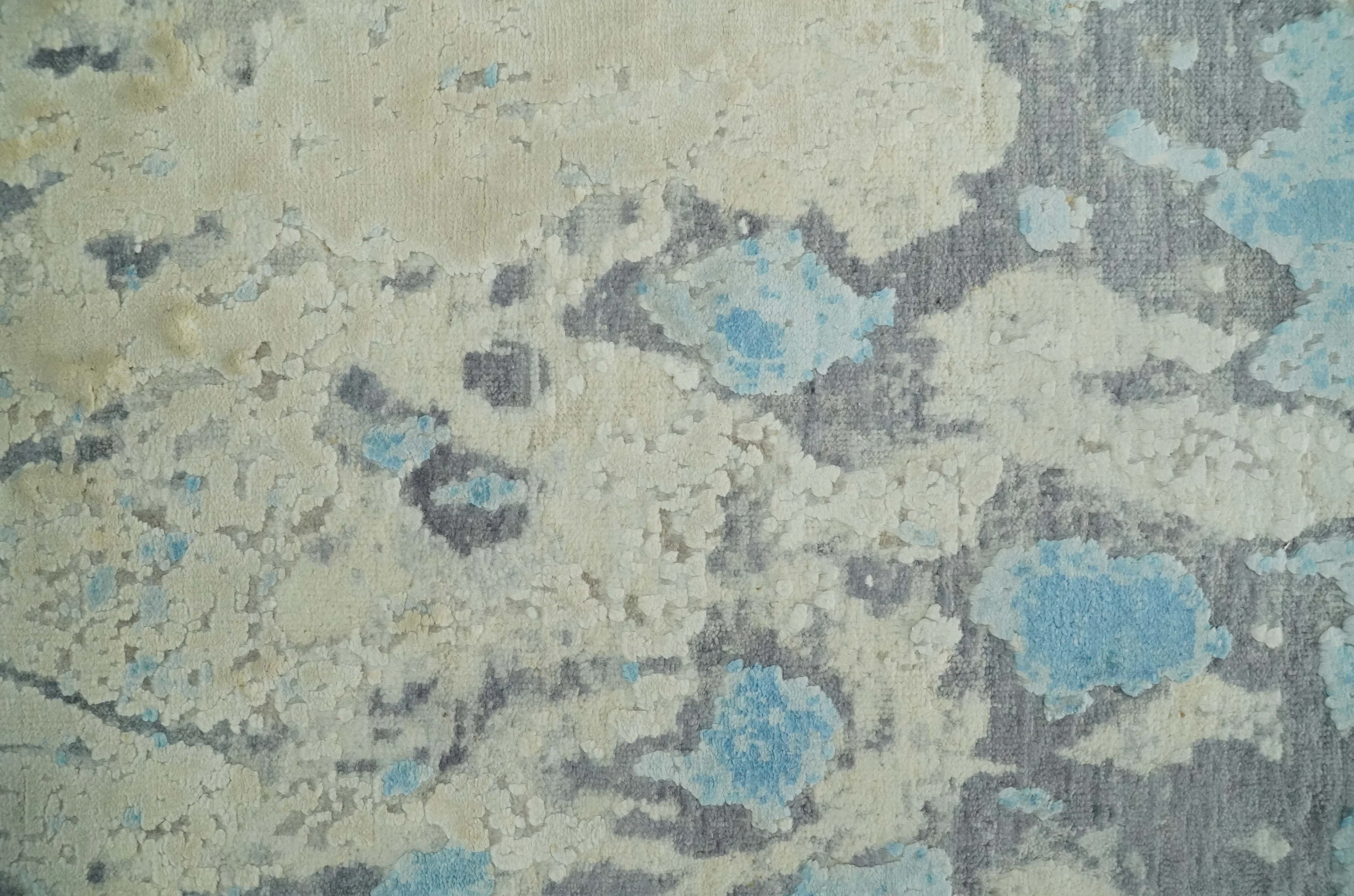 2x4 Modern Abstract Ivory, Blue and Charcoal Wool and Silk Rug| N7324 - Image 6