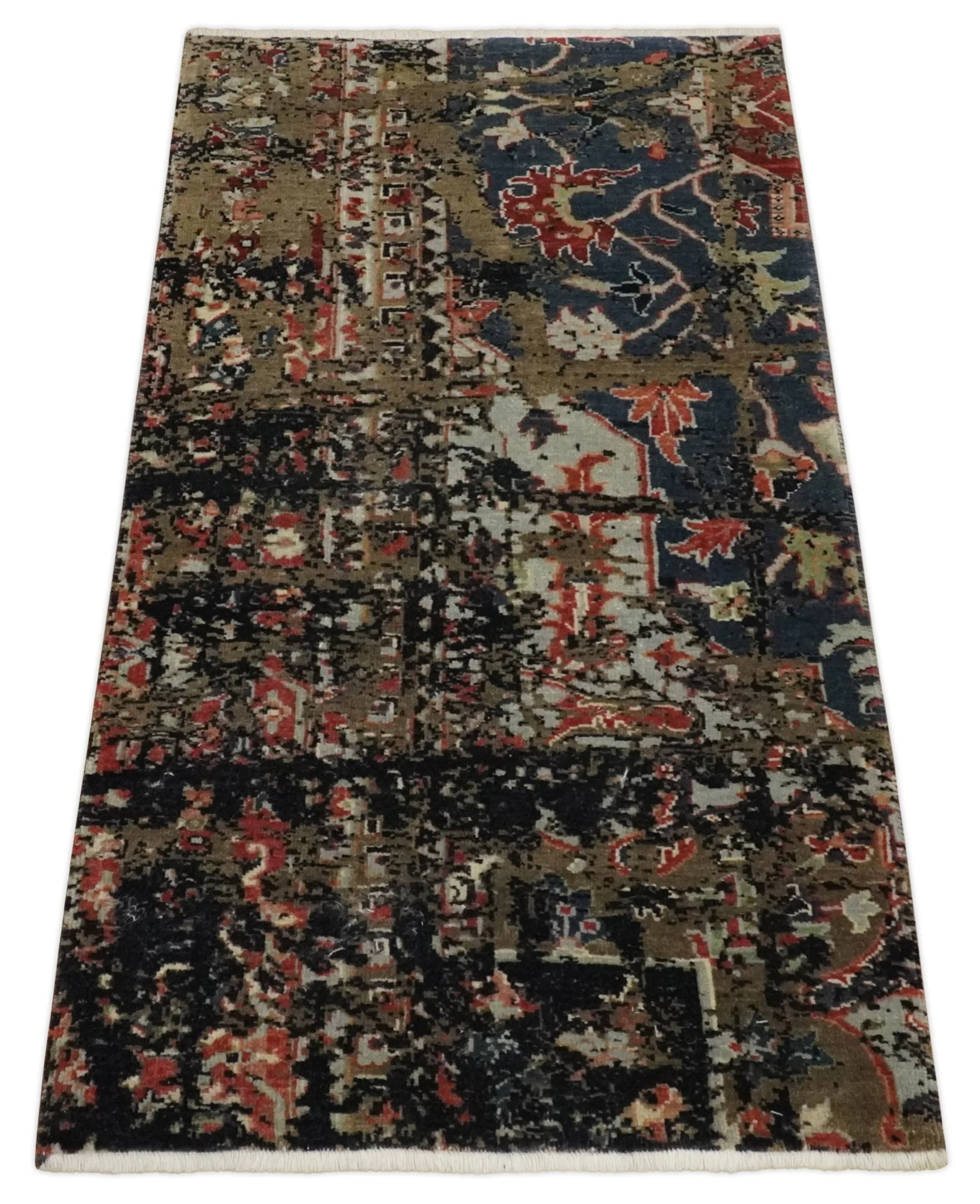 2x4 Modern Abstract Olive, Charcoal and Gray Wool Rug| N7524 - Image 9