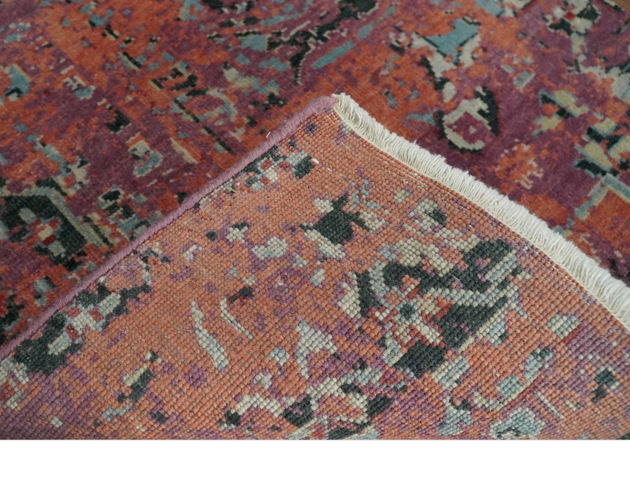 2x4 Hand Knotted Modern Abstract Peach and Ivory Wool Rug| N8424 - Image 5