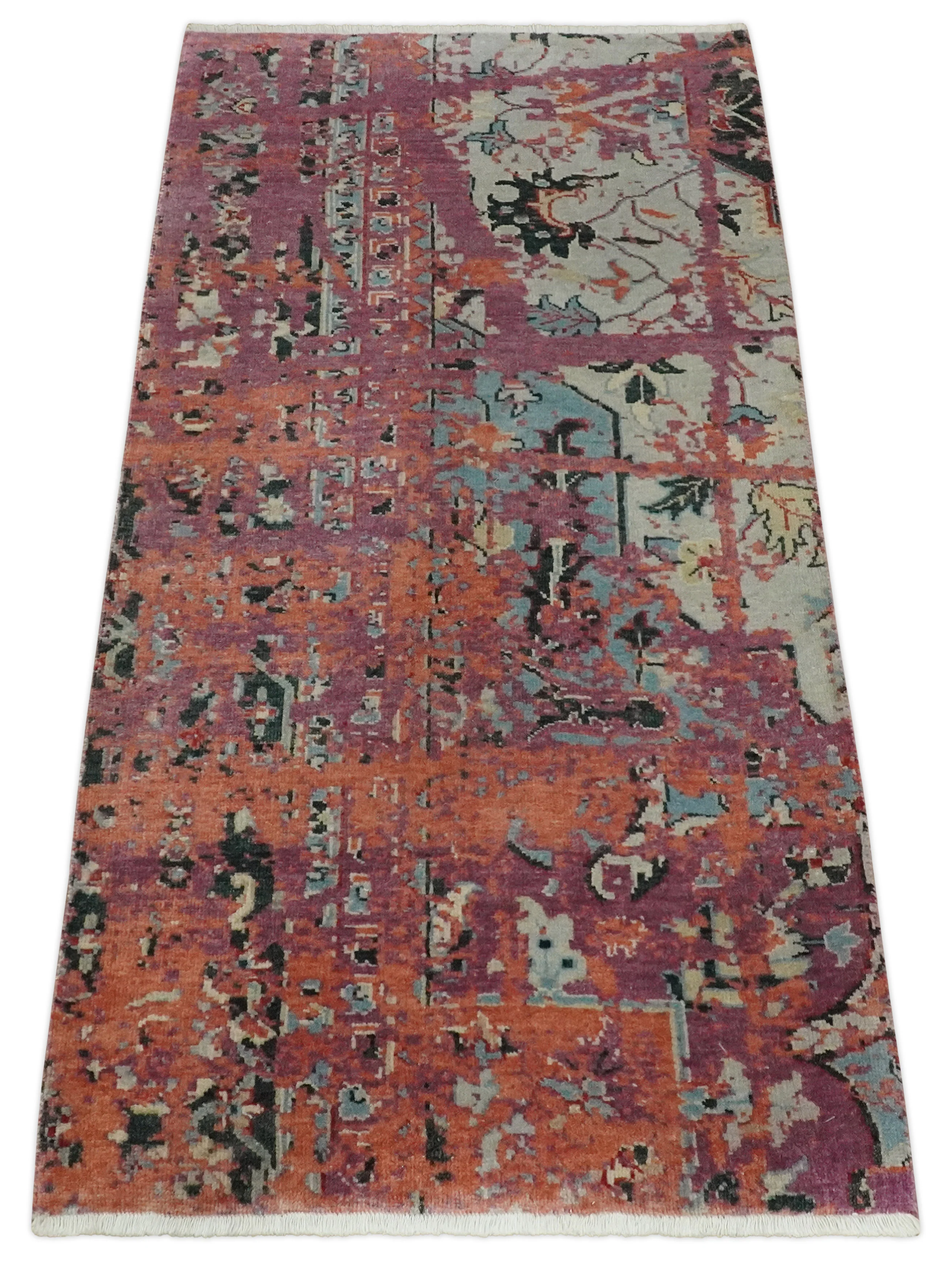2x4 Hand Knotted Modern Abstract Peach and Ivory Wool Rug| N8424 - Image 8