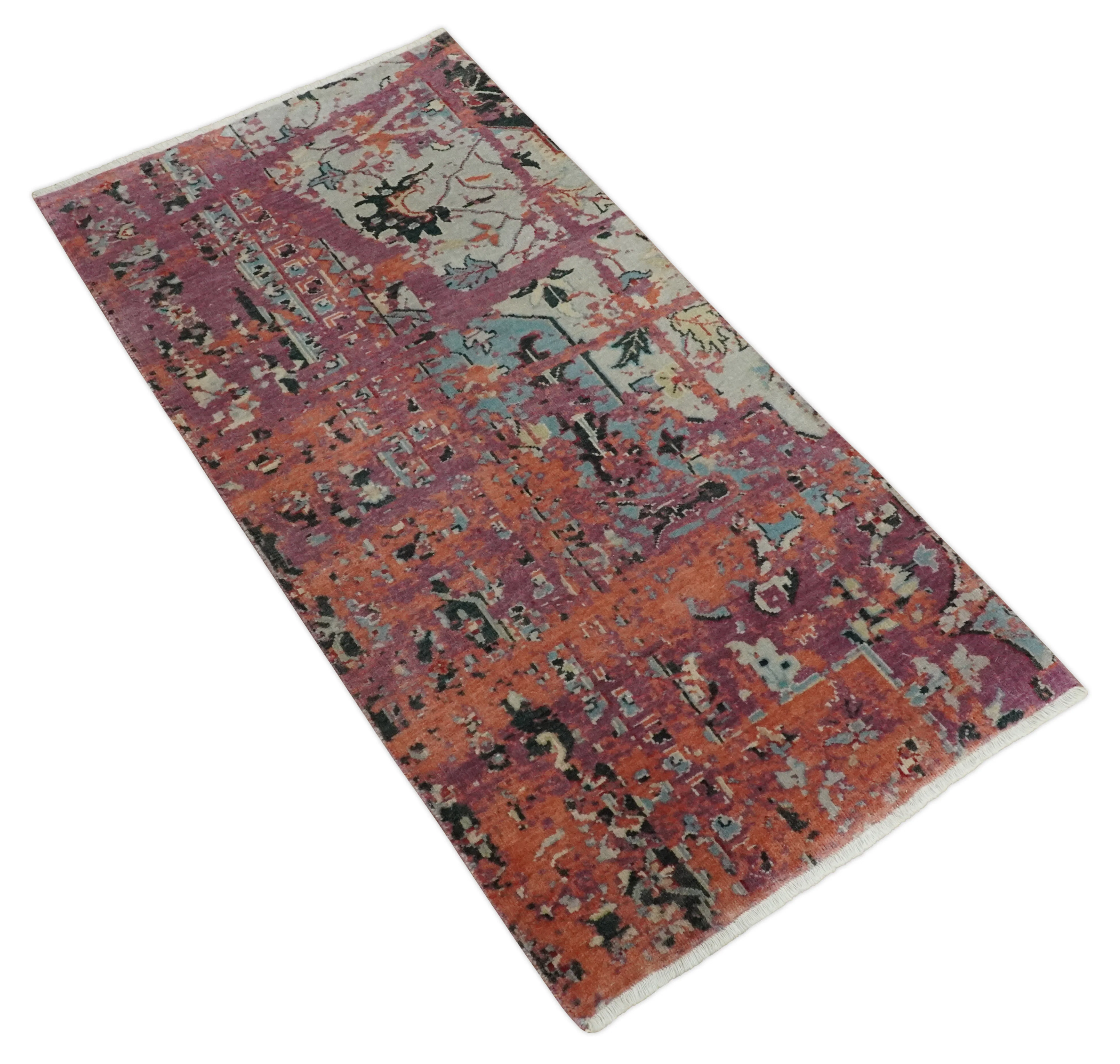 2x4 Hand Knotted Modern Abstract Peach and Ivory Wool Rug| N8424 - Image 9