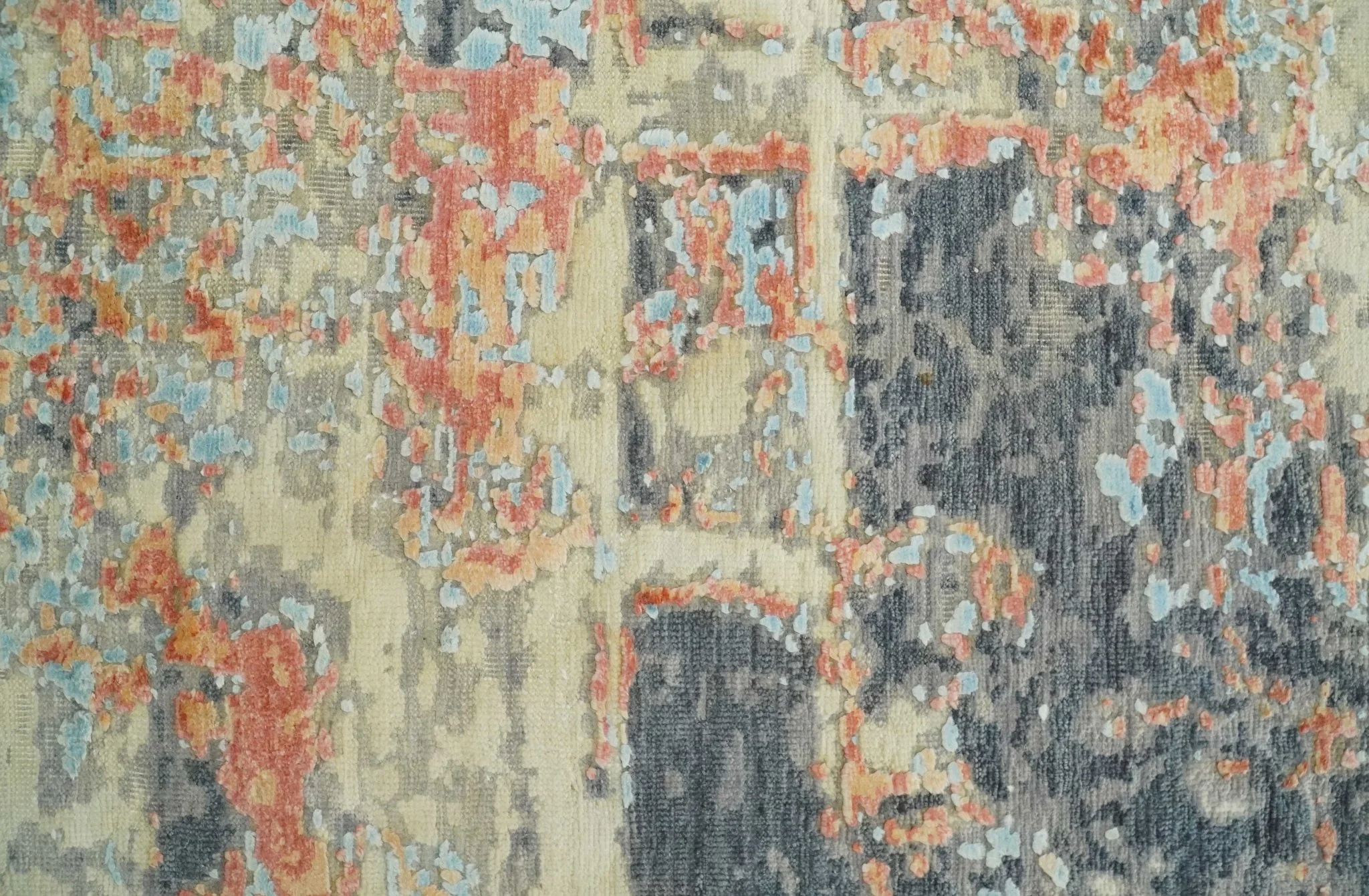 2x4 Modern Abstract Peach, Gray, Ivory and Blue Rug made with Art Silk| N3924 - Image 2