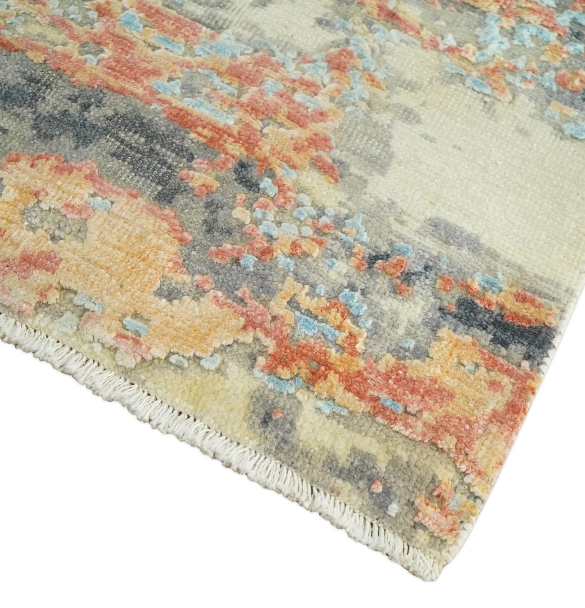 2x4 Modern Abstract Peach, Gray, Ivory and Blue Rug made with Art Silk| N3924 - Image 3