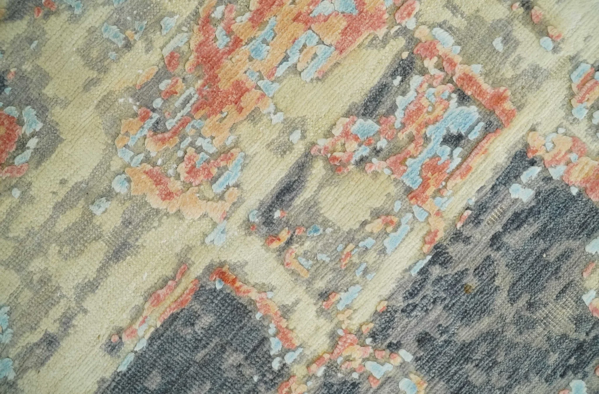 2x4 Modern Abstract Peach, Gray, Ivory and Blue Rug made with Art Silk| N3924 - Image 5
