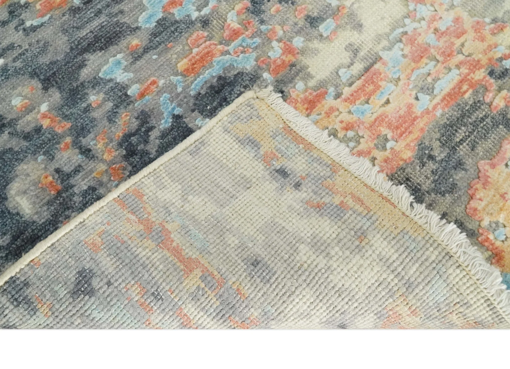 2x4 Modern Abstract Peach, Gray, Ivory and Blue Rug made with Art Silk| N3924 - Image 7