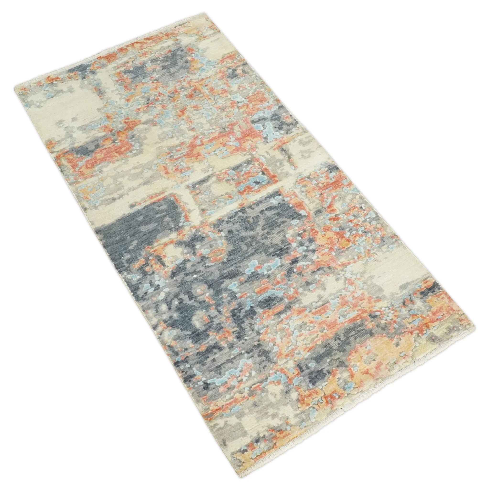 2x4 Modern Abstract Peach, Gray, Ivory and Blue Rug made with Art Silk| N3924 - Image 9