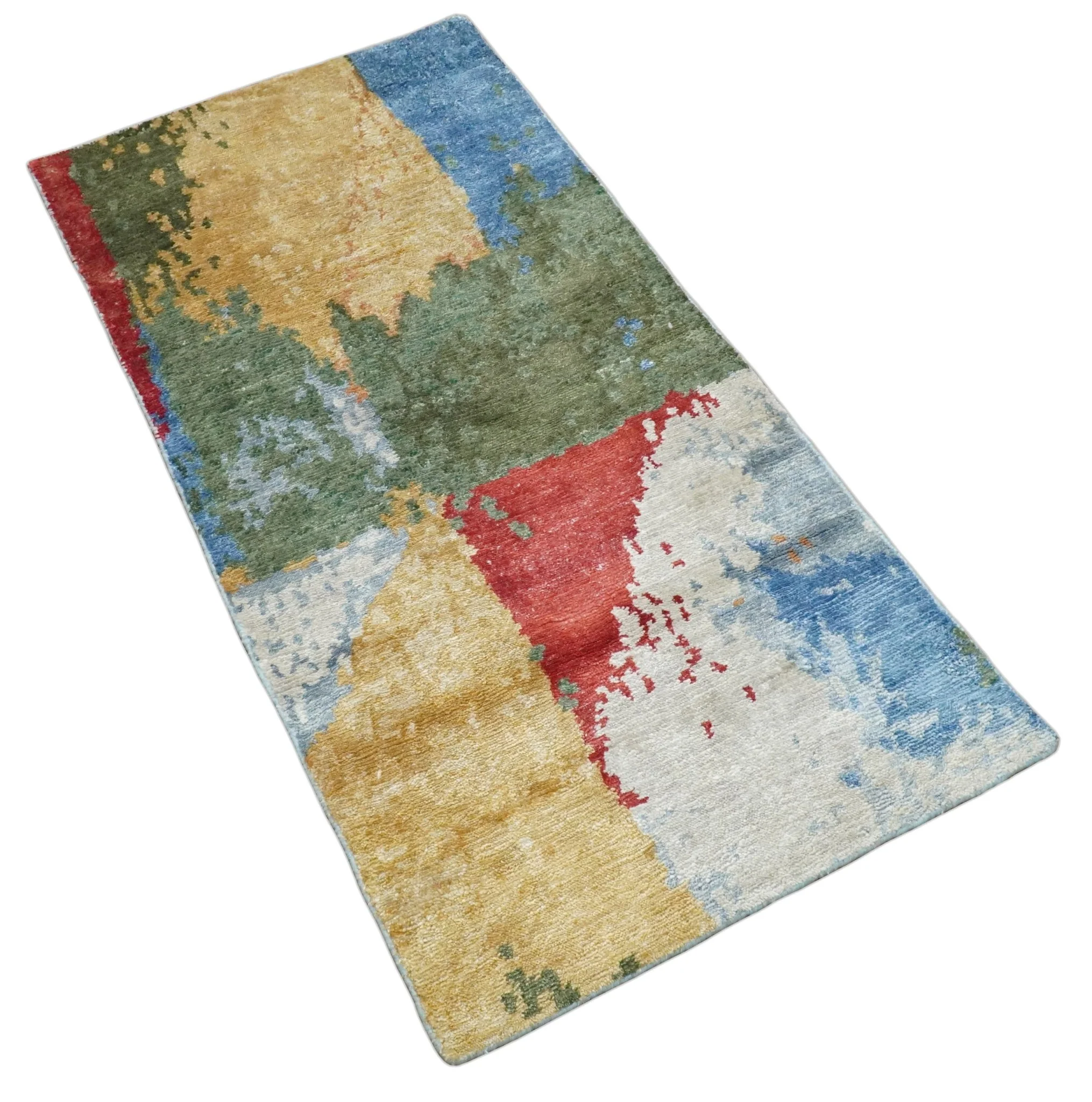 2x4 Modern Multicolor Wool and Silk Hand Knotted Rug| N624 - Image 8