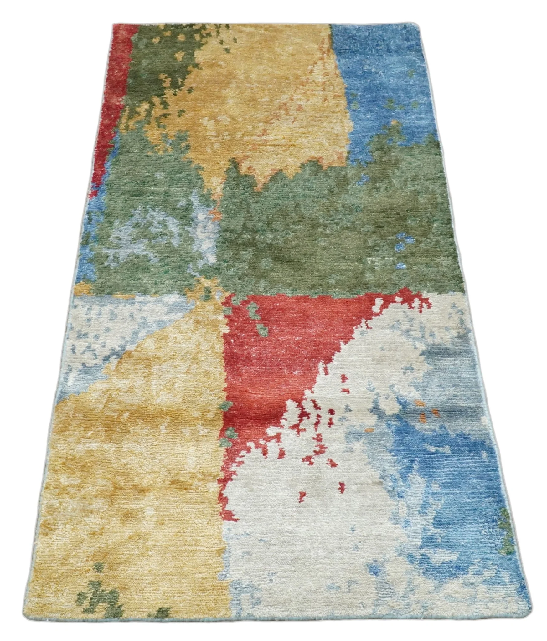 2x4 Modern Multicolor Wool and Silk Hand Knotted Rug| N624 - Image 9