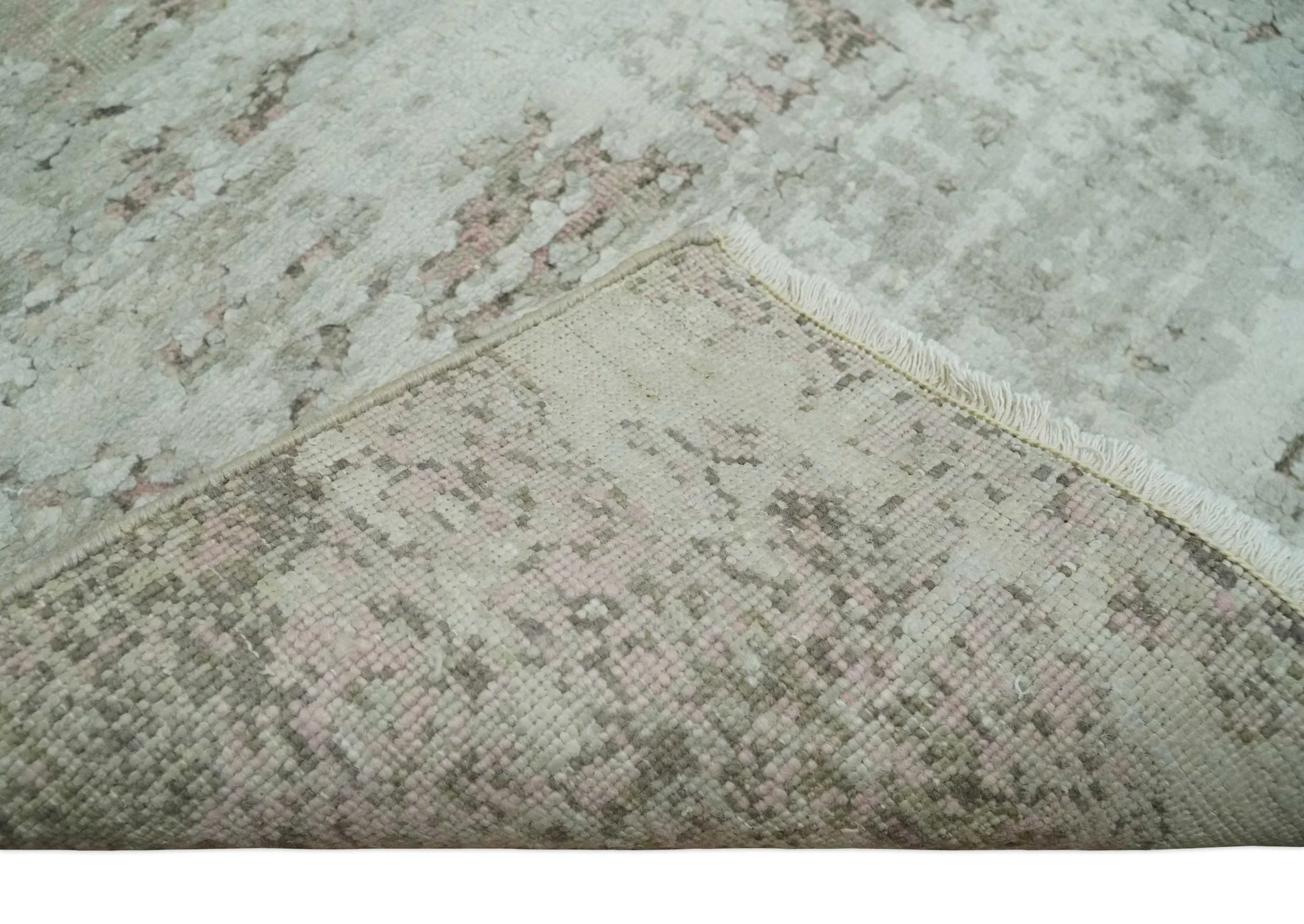 2x4 Modern Abstract Silver, Beige and Peach Rug made with Art Silk| N2124 - Image 5