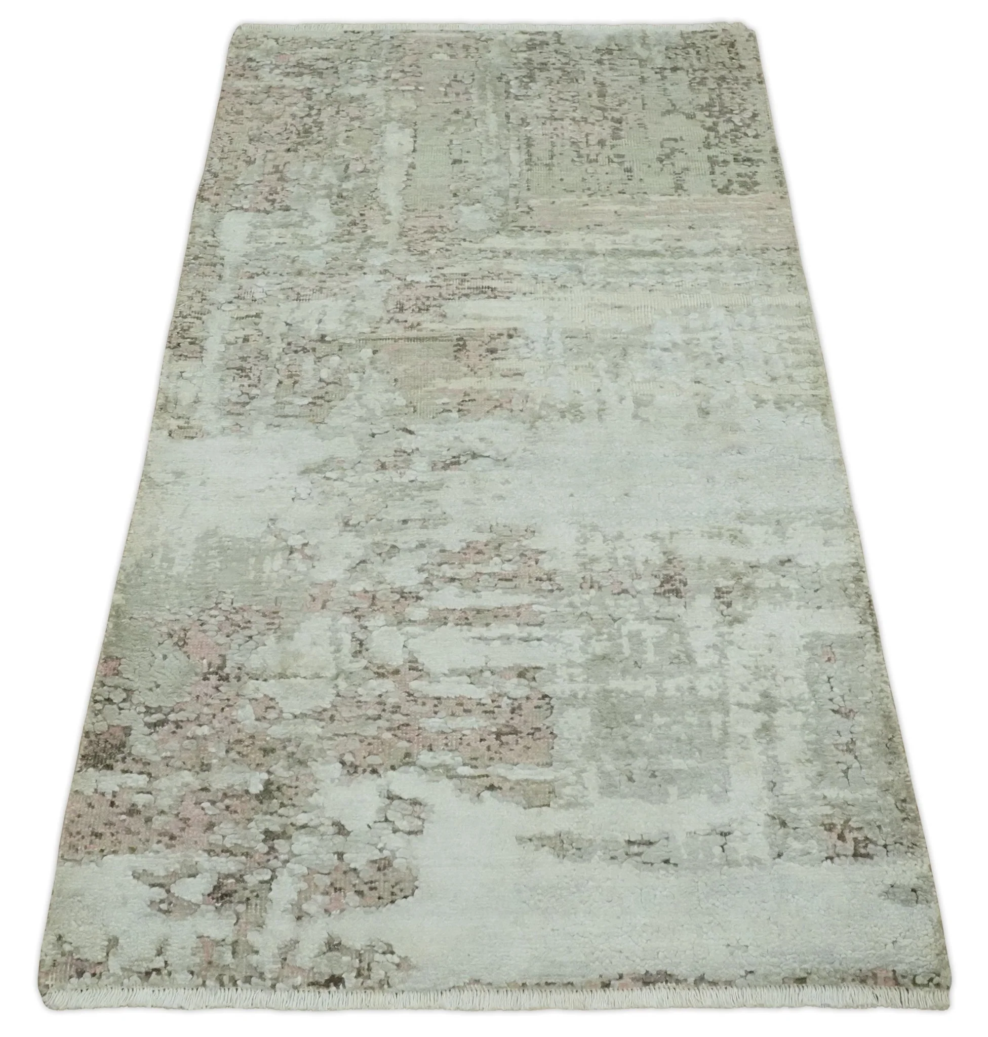 2x4 Modern Abstract Silver, Beige and Peach Rug made with Art Silk| N2124 - Image 8