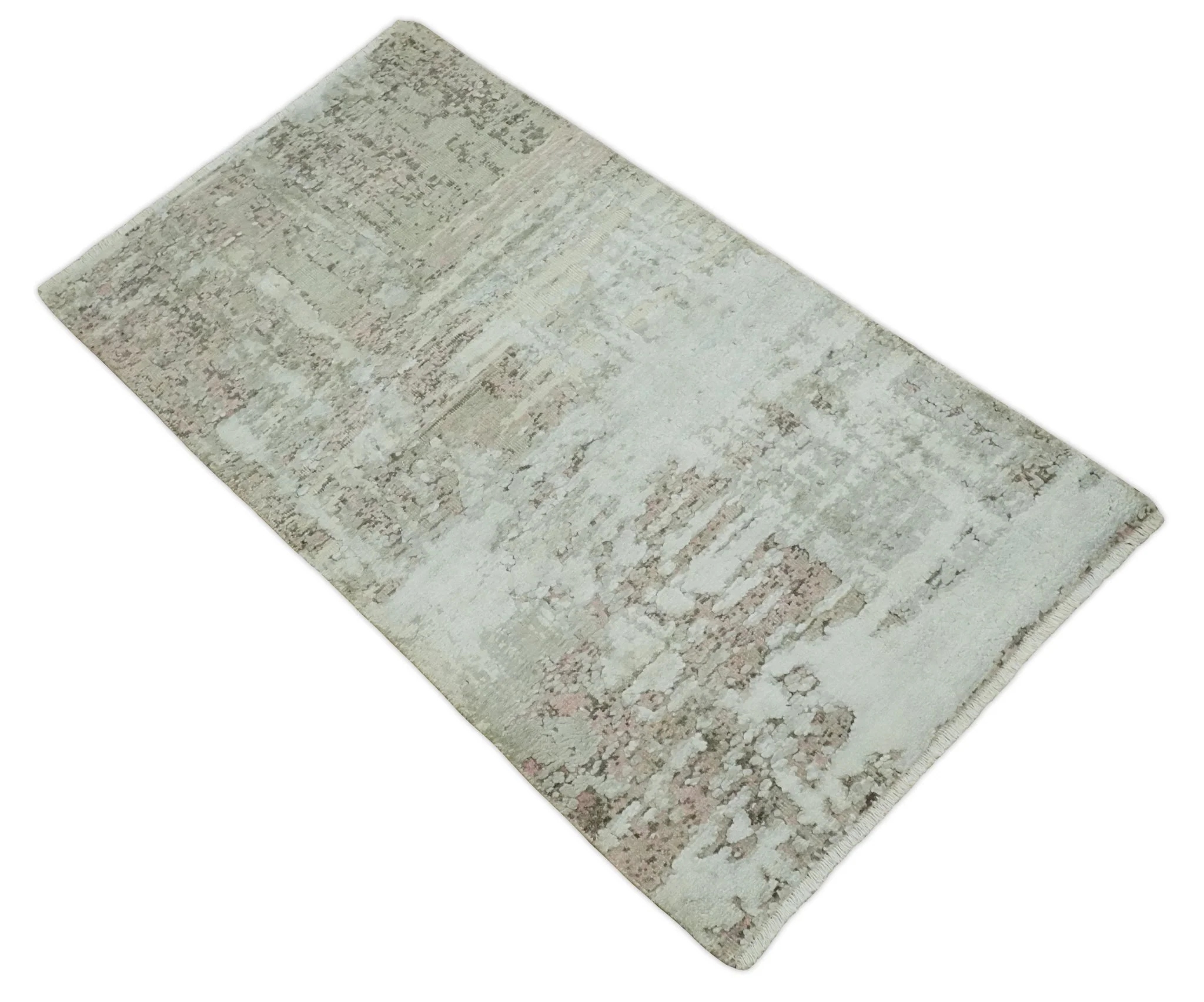 2x4 Modern Abstract Silver, Beige and Peach Rug made with Art Silk| N2124 - Image 9