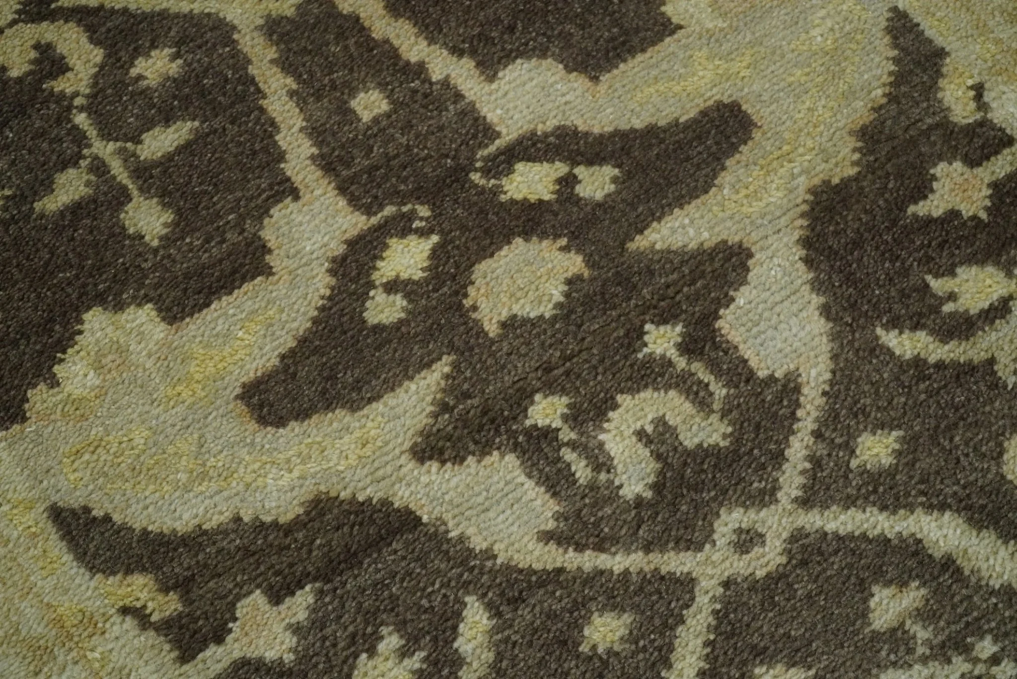 Hand Knotted Brown and Beige Antique Oushak Wool Runner Rug - Image 3