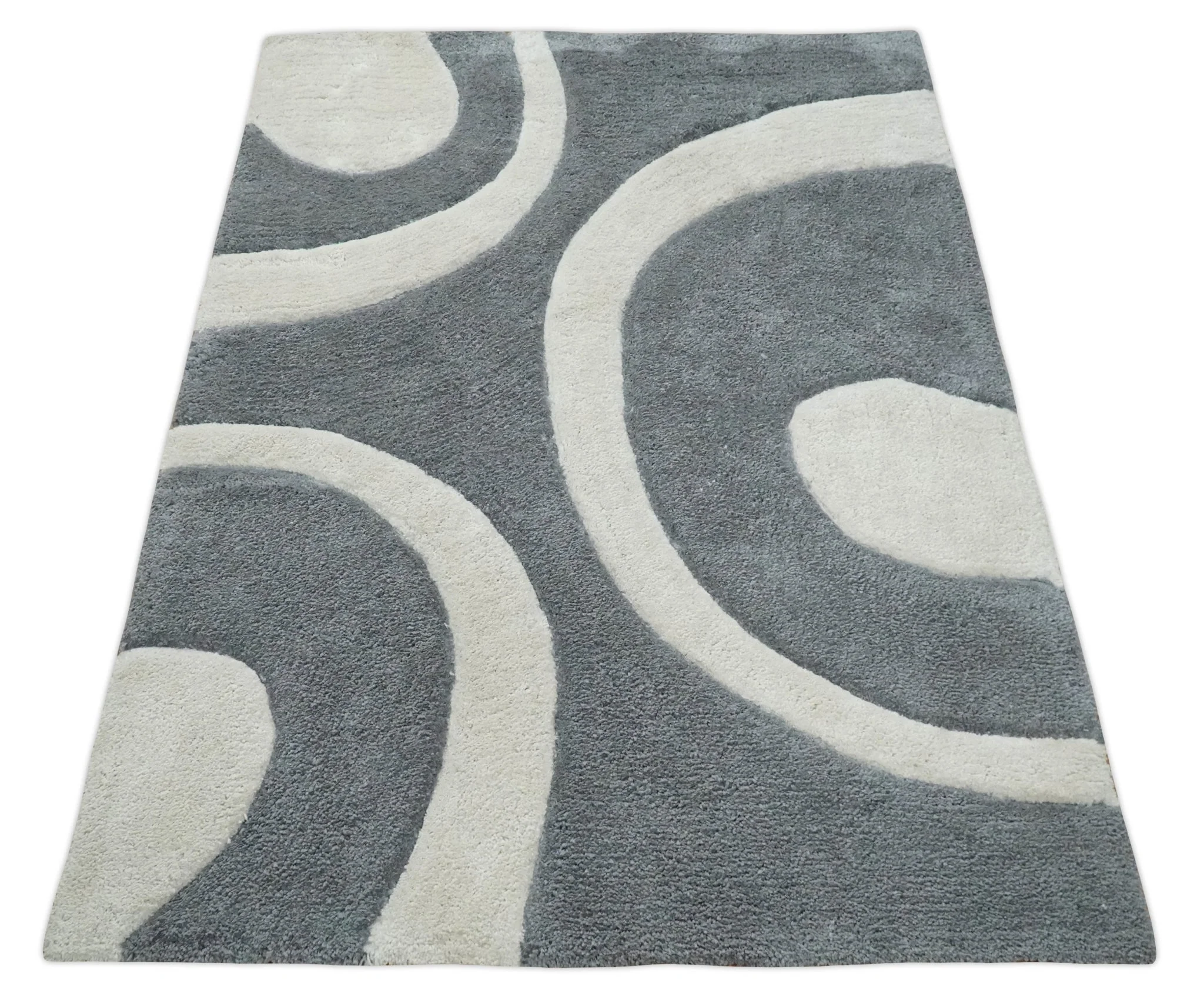 Plush Contemporary 3x5, 4x6 and 5x7 Hand Woven Shag Ivory and Gray Art Silk Soft Area Rug - Image 10
