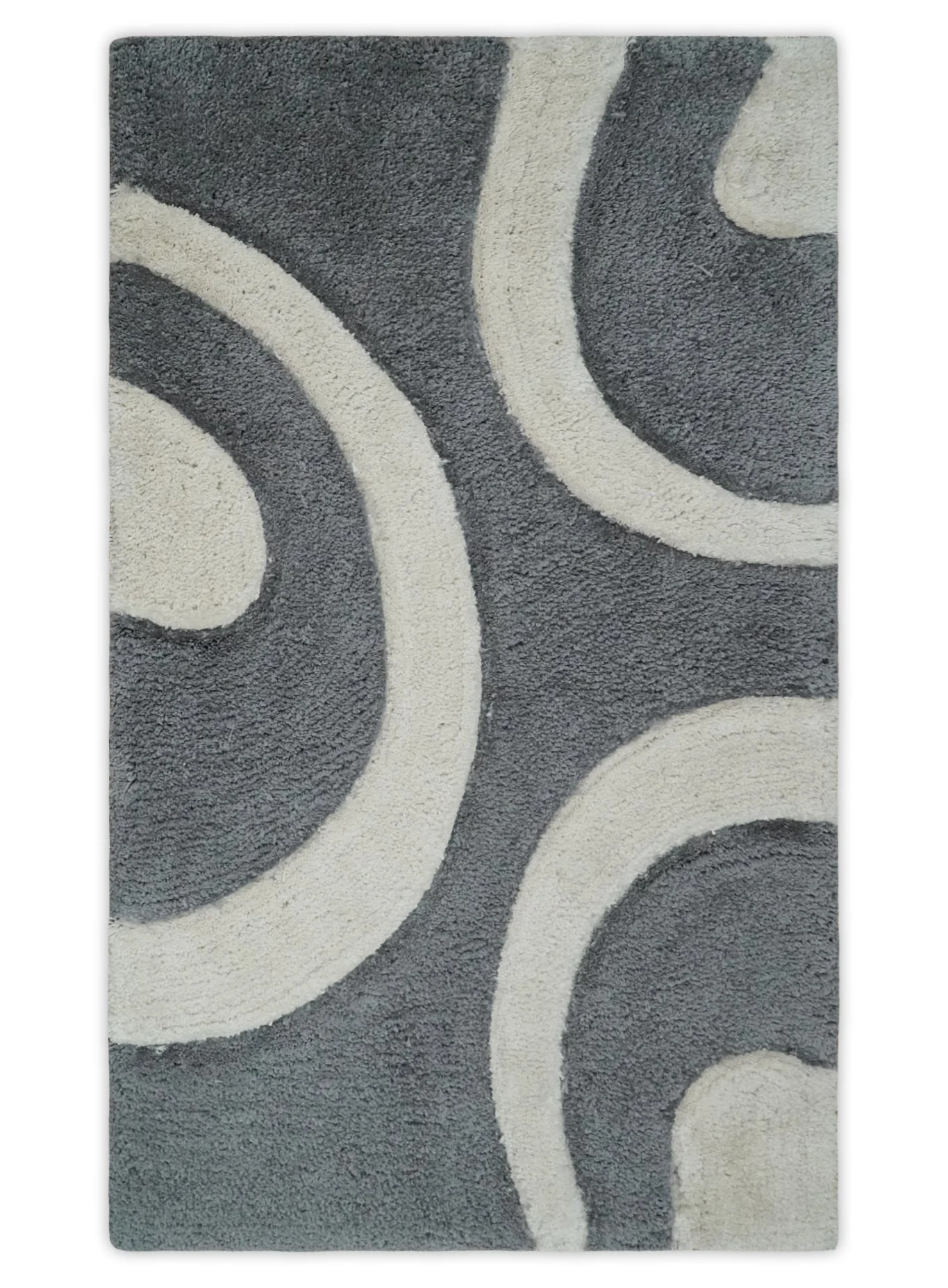 Plush Contemporary 3x5, 4x6 and 5x7 Hand Woven Shag Ivory and Gray Art Silk Soft Area Rug - Image 11