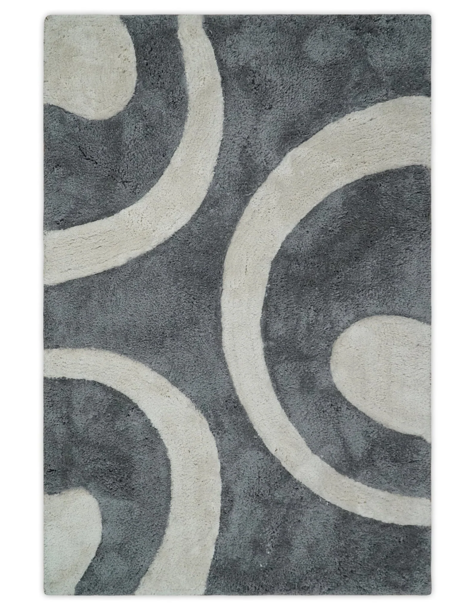 Plush Contemporary 3x5, 4x6 and 5x7 Hand Woven Shag Ivory and Gray Art Silk Soft Area Rug - Image 12