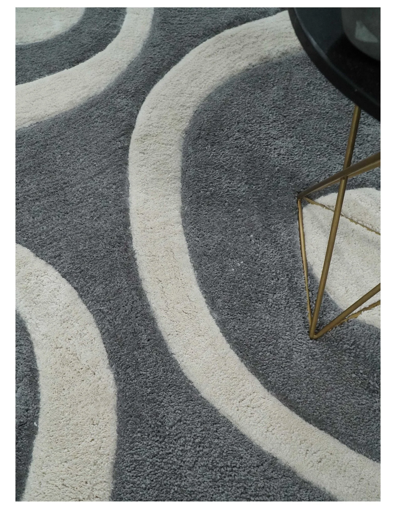Plush Contemporary 3x5, 4x6 and 5x7 Hand Woven Shag Ivory and Gray Art Silk Soft Area Rug - Image 2