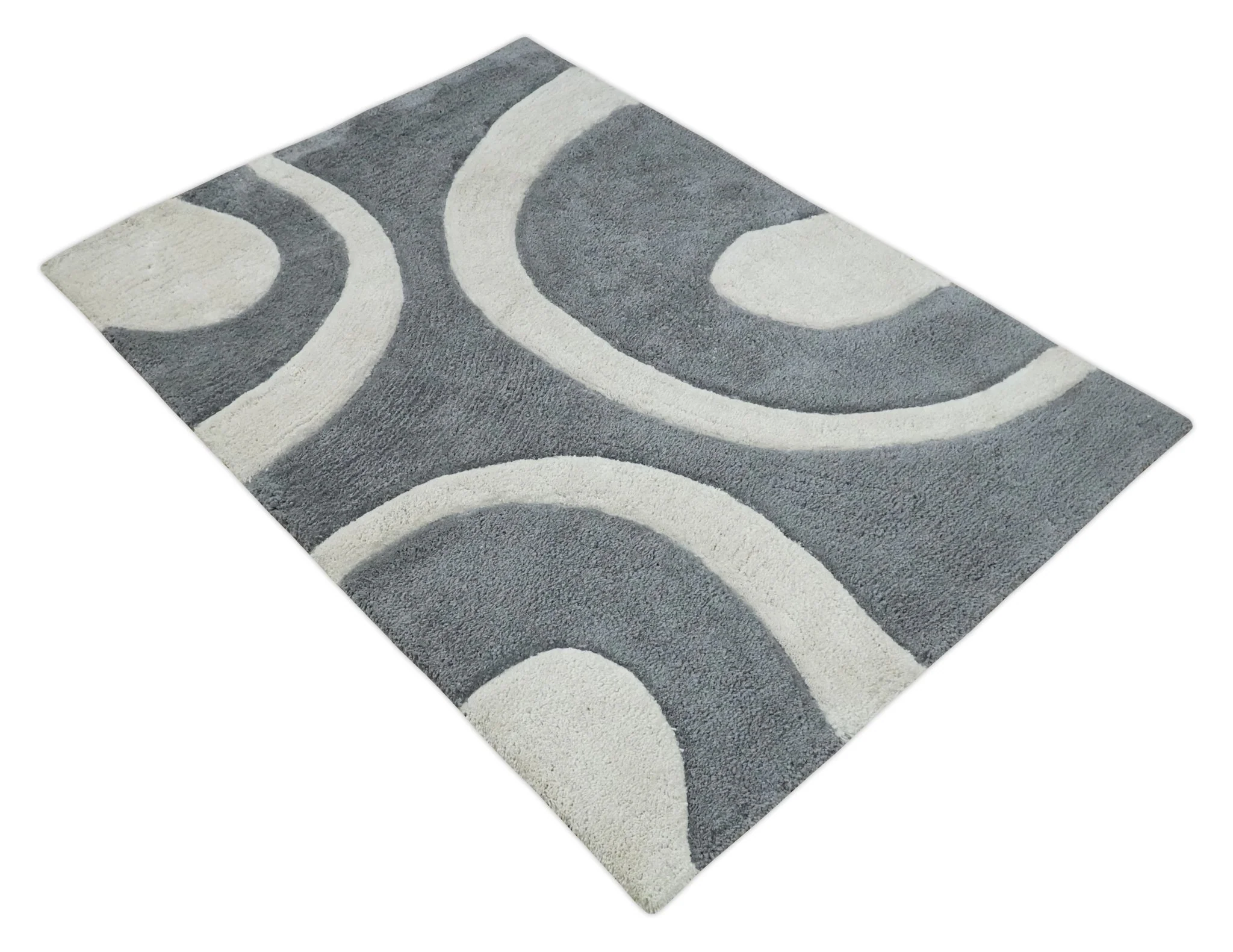 Plush Contemporary 3x5, 4x6 and 5x7 Hand Woven Shag Ivory and Gray Art Silk Soft Area Rug - Image 9