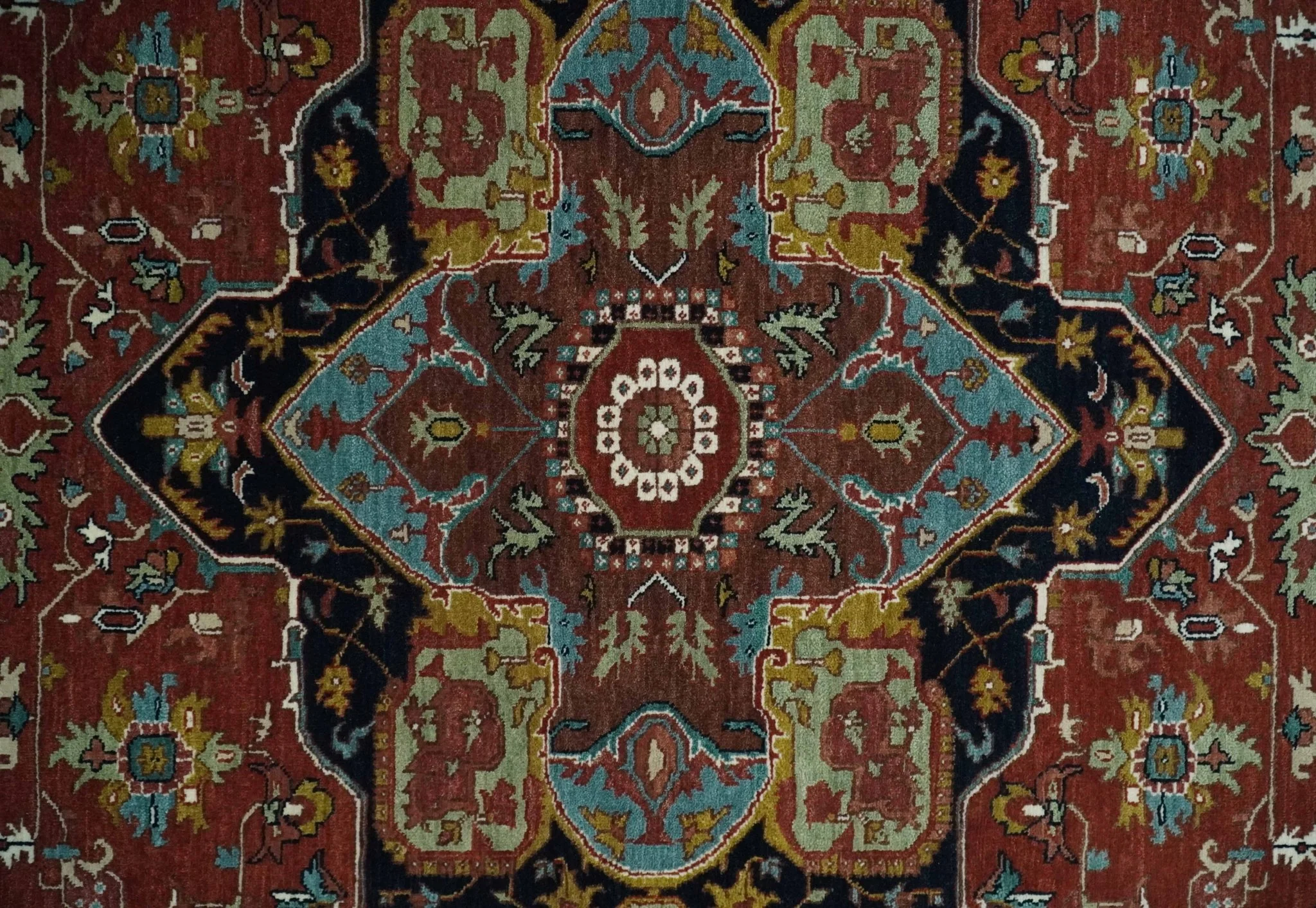 Hand Knotted Rust, Blue and Black Traditional Vintage Style Heriz Serapi Custom Made Wool Area Rug - Image 10