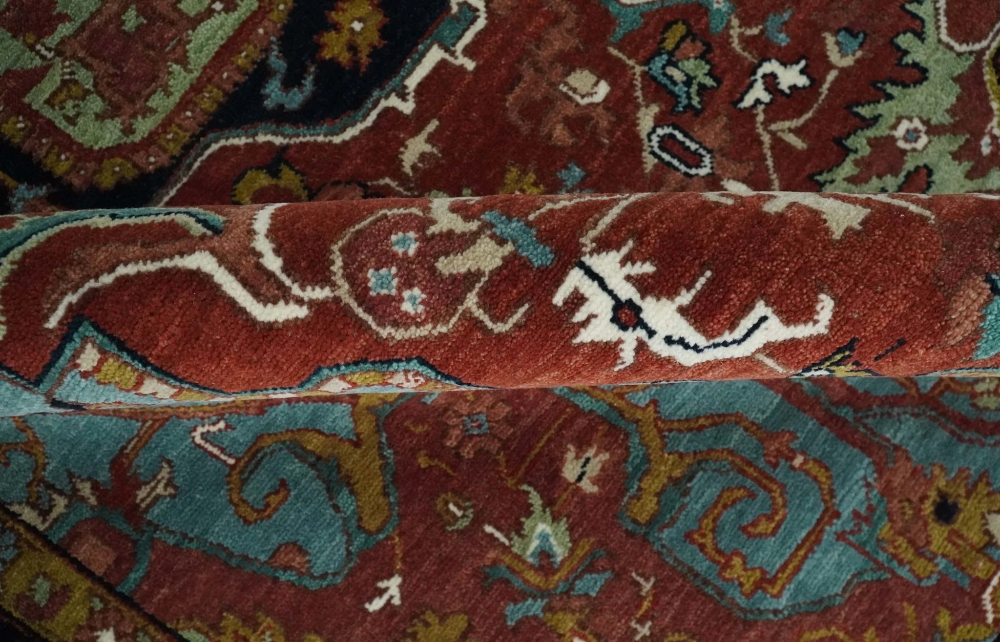 Hand Knotted Rust, Blue and Black Traditional Vintage Style Heriz Serapi Custom Made Wool Area Rug - Image 6