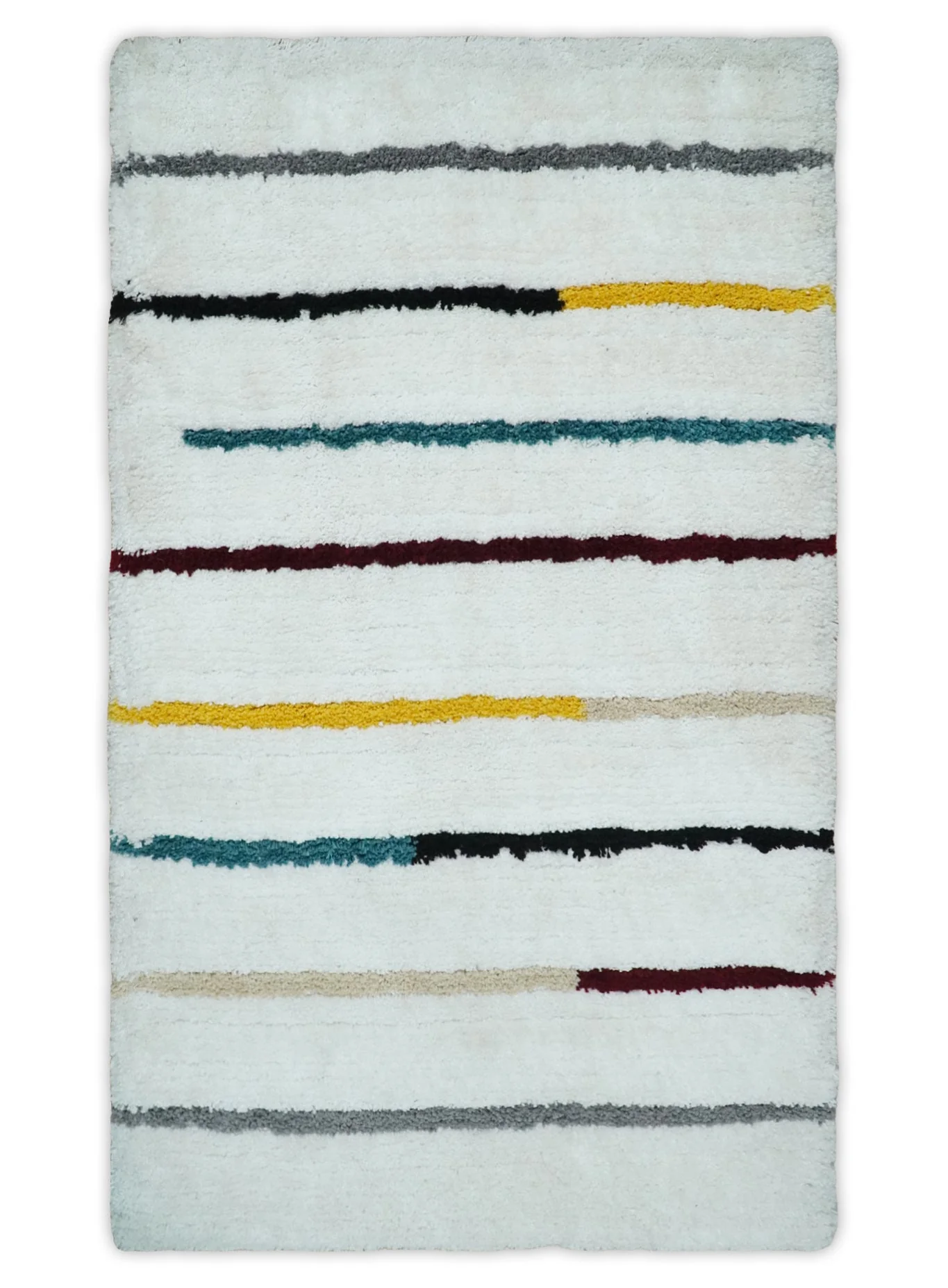 Plush and Thick Hand Woven Shag White with multicolor Stripes Soft Area Rug | SHAG2 - Image 10