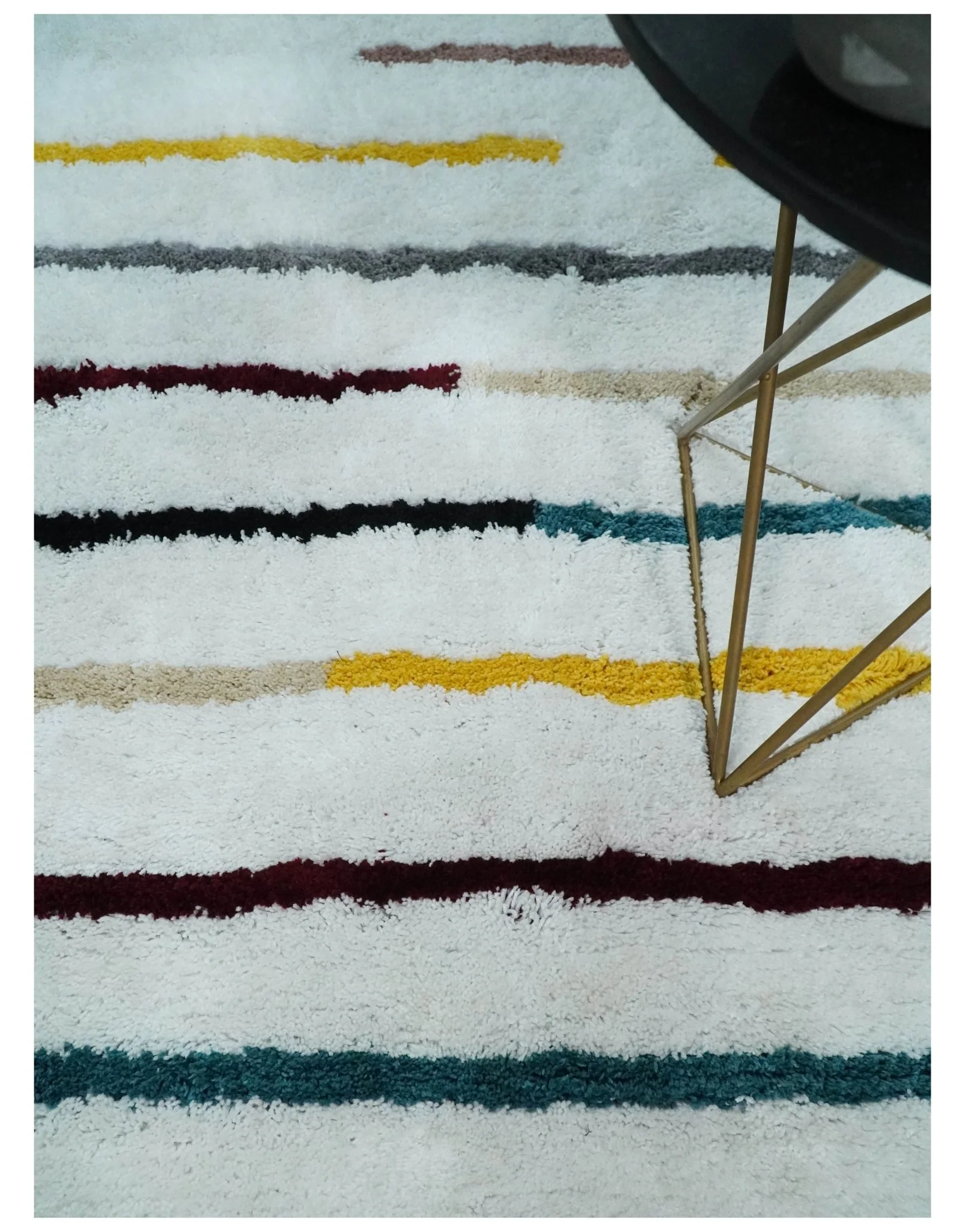 Plush and Thick Hand Woven Shag White with multicolor Stripes Soft Area Rug | SHAG2 - Image 2