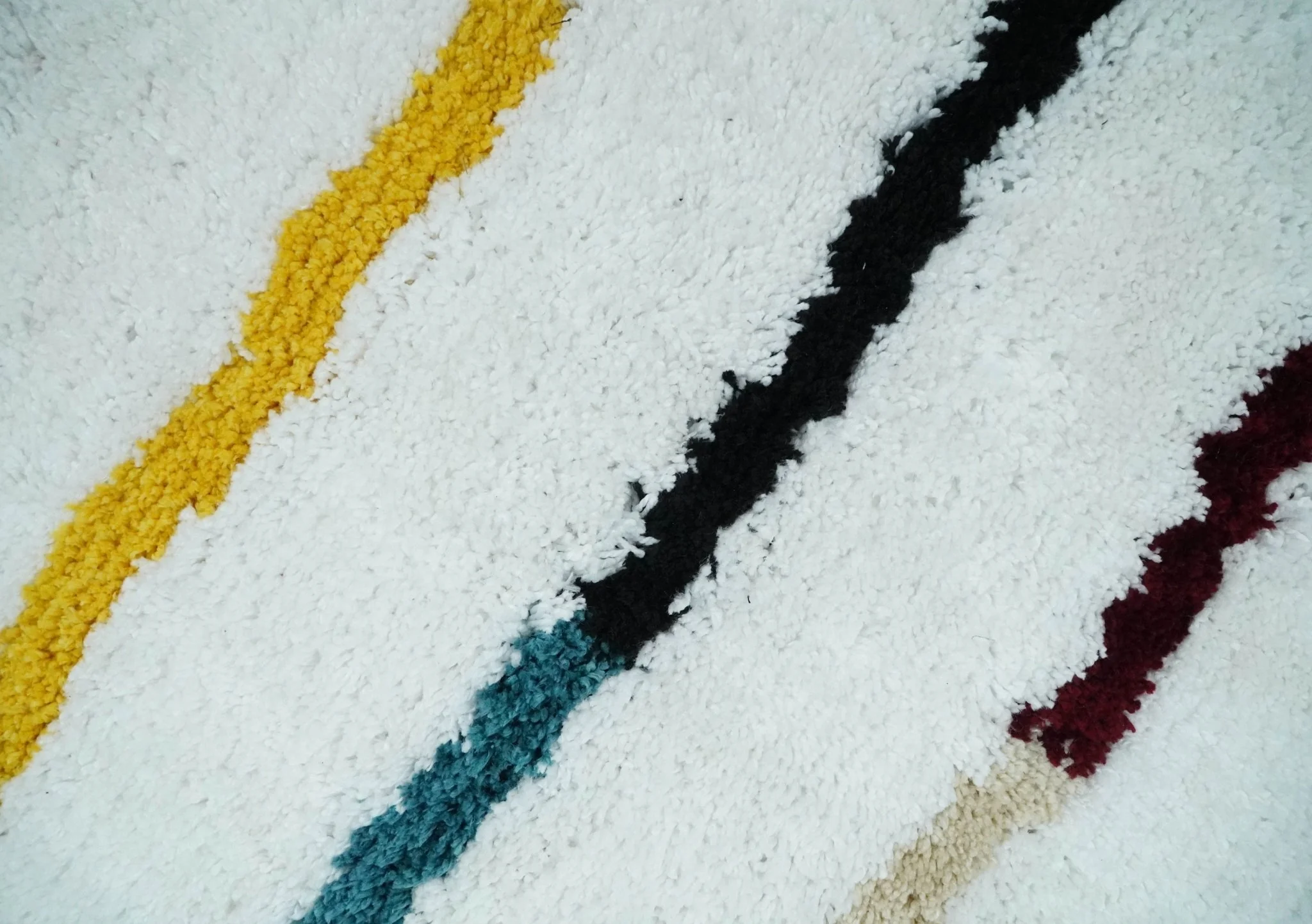 Plush and Thick Hand Woven Shag White with multicolor Stripes Soft Area Rug | SHAG2 - Image 4