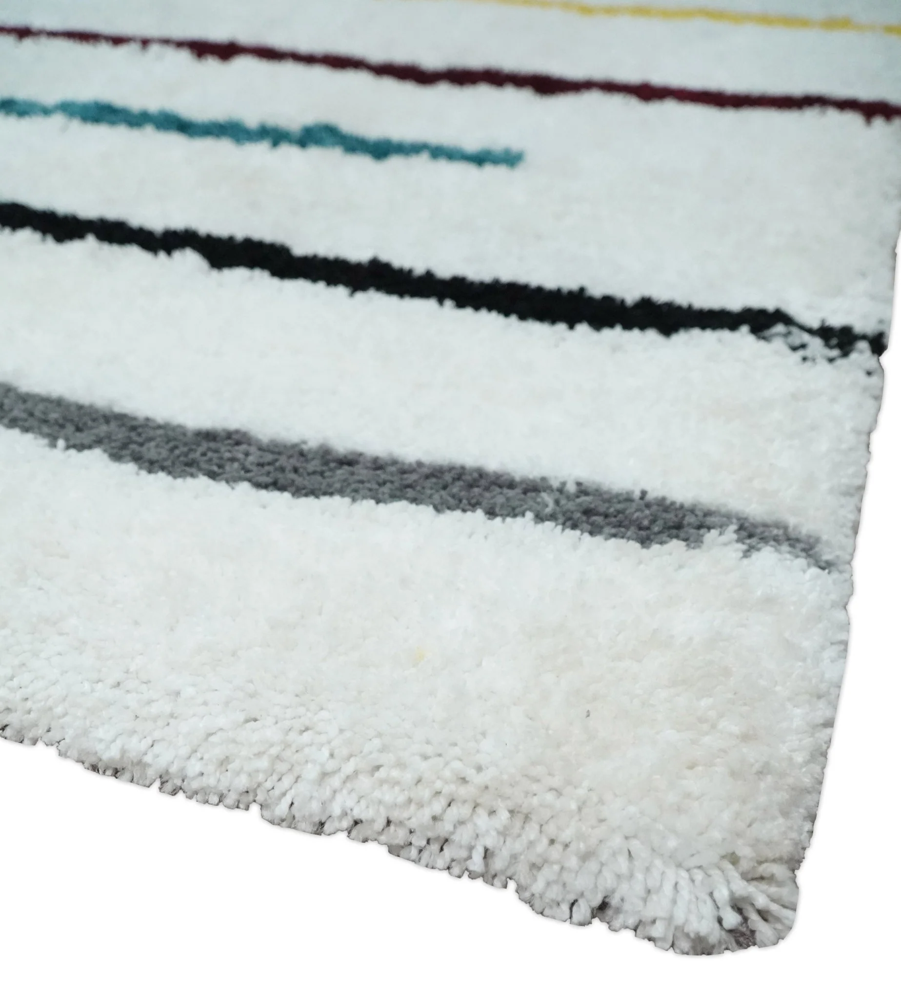 Plush and Thick Hand Woven Shag White with multicolor Stripes Soft Area Rug | SHAG2 - Image 5