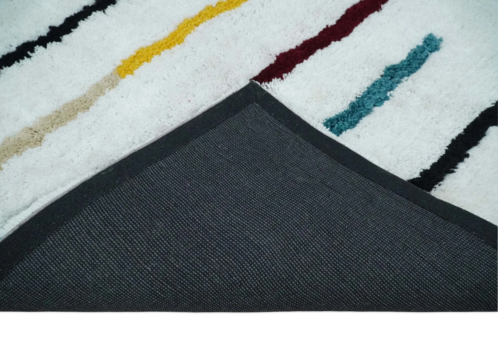 Plush and Thick Hand Woven Shag White with multicolor Stripes Soft Area Rug | SHAG2 - Image 7