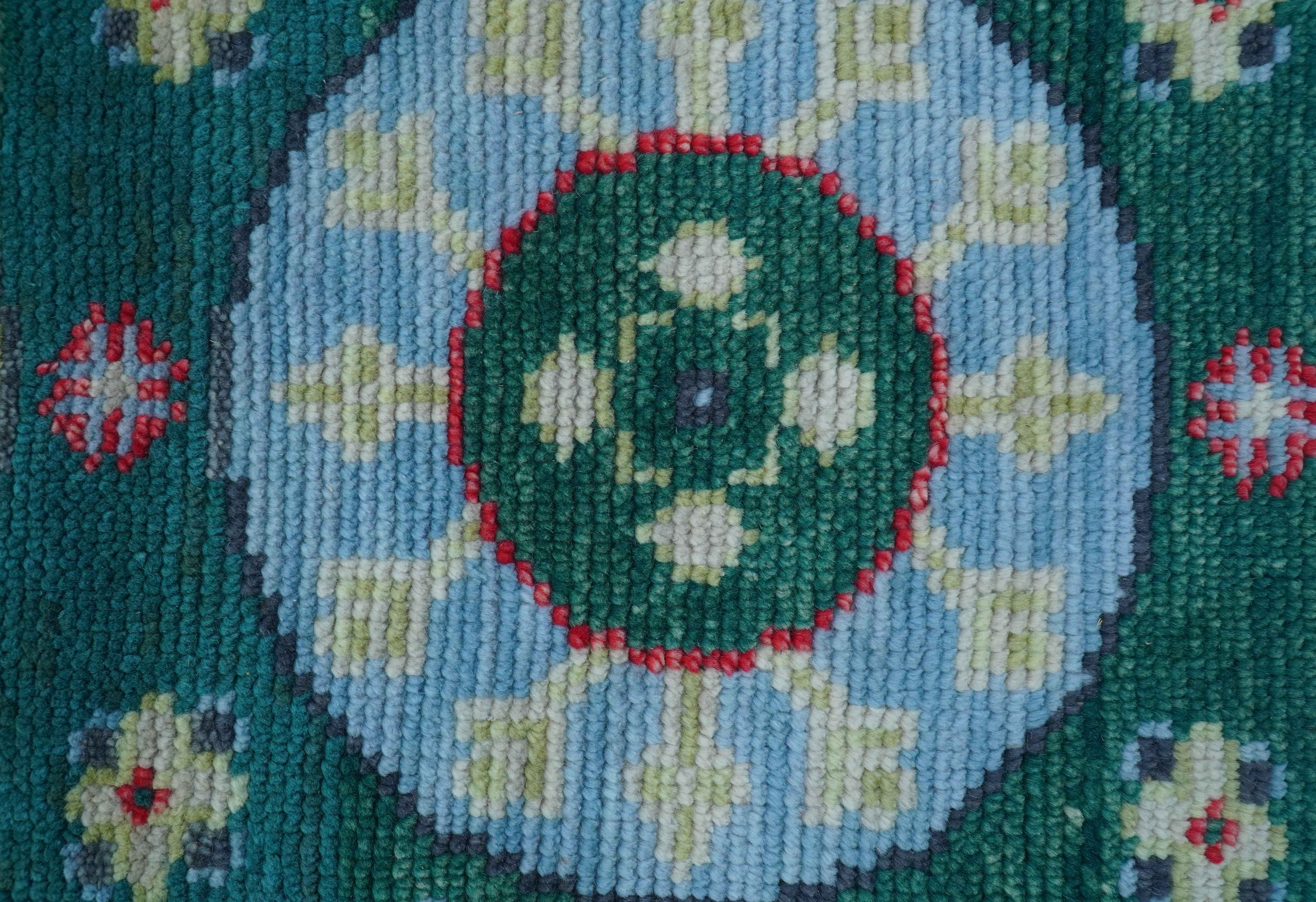 3x5 Hand knotted Traditional Khotan Design Teal Wool Area Rug - Image 5
