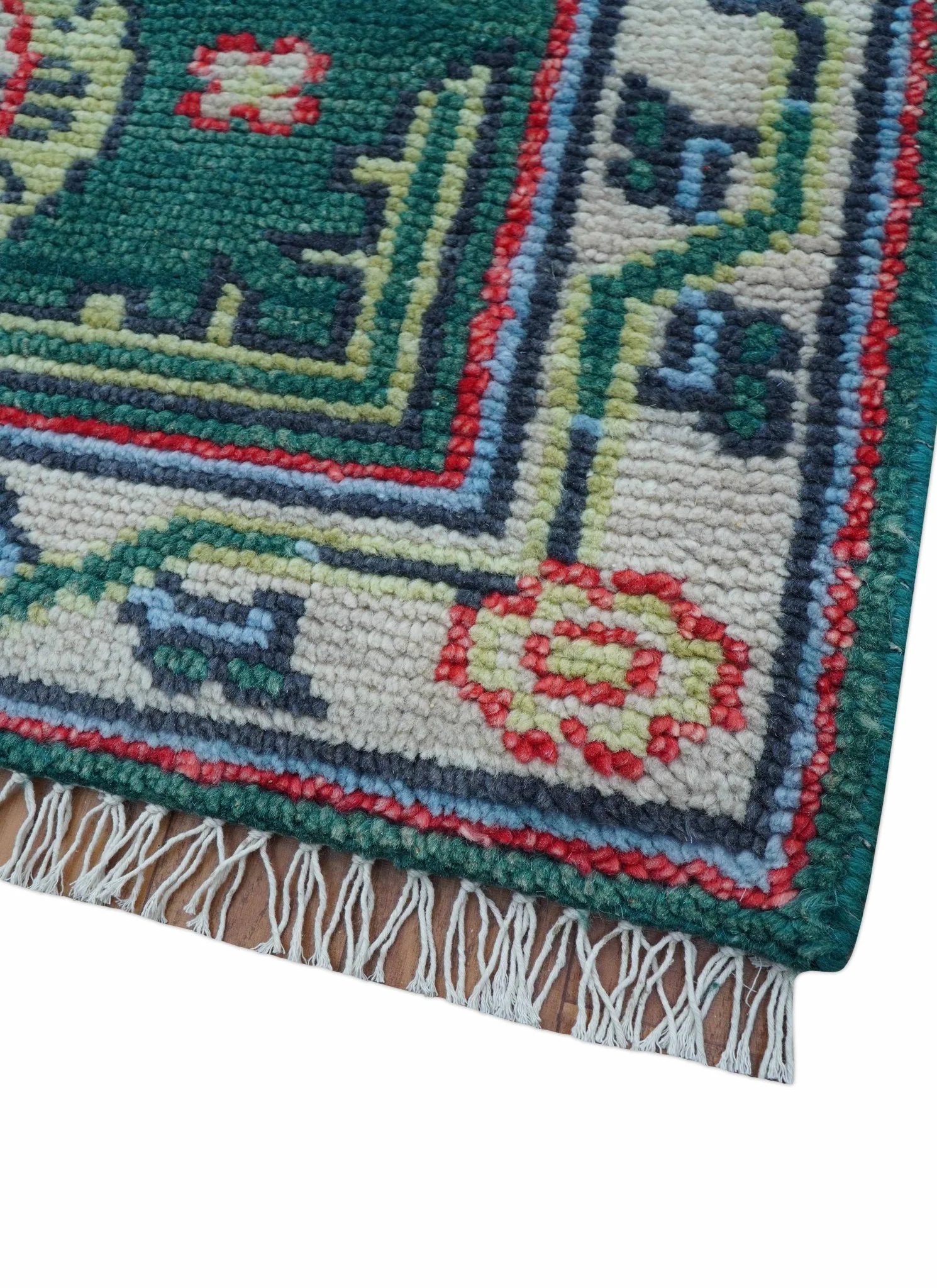 3x5 Hand knotted Traditional Khotan Design Teal Wool Area Rug - Image 9
